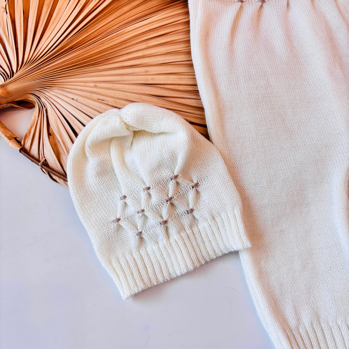 COORDINATO NASCITA lana con punto smock PANNA