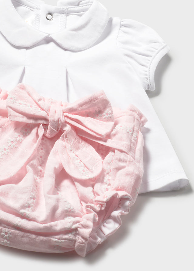 COMPLETO 3 PZ IN COTONE FIORELLINI CUARZO