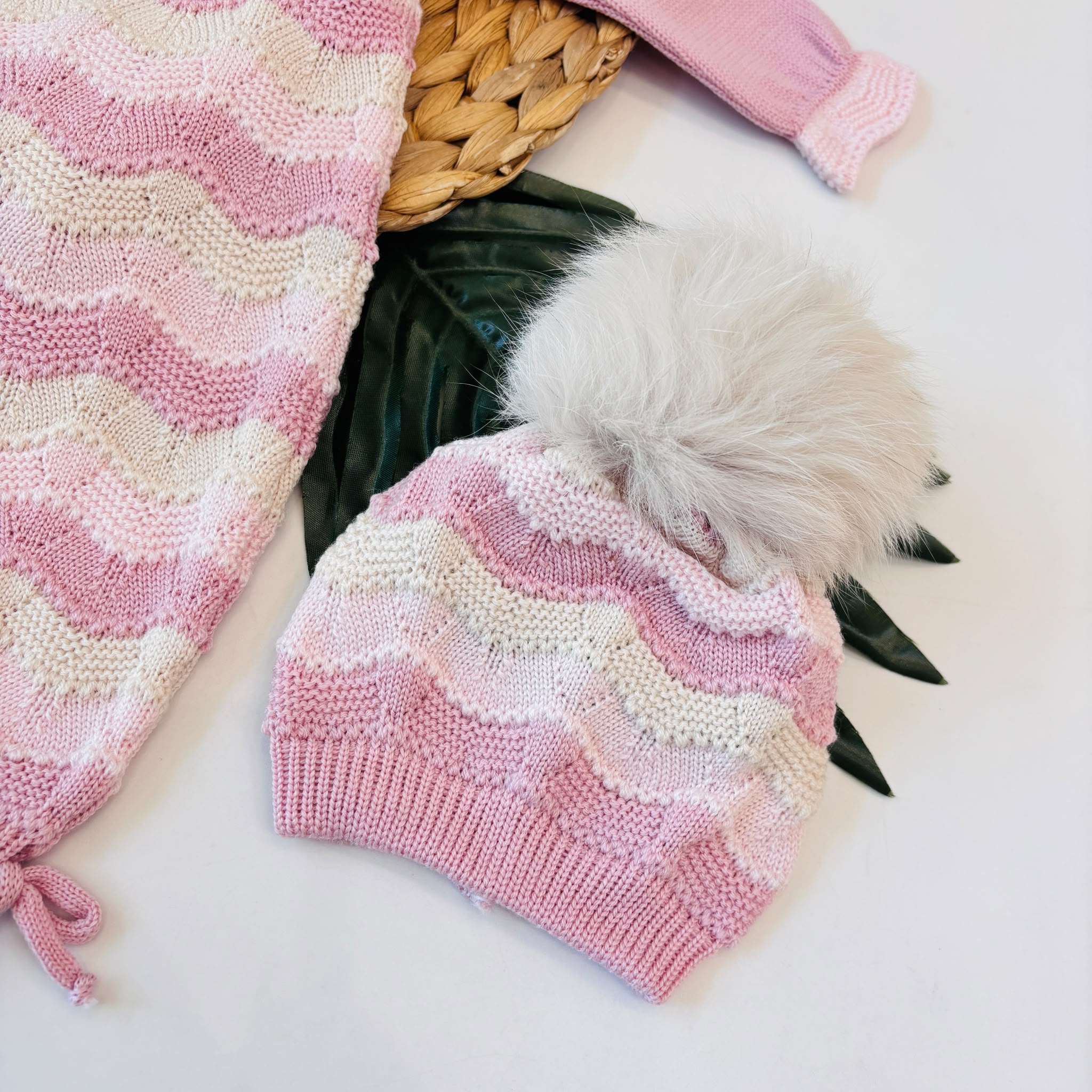 SALOPETTE CON PARURE 100% LANA ROSA E BEIGE