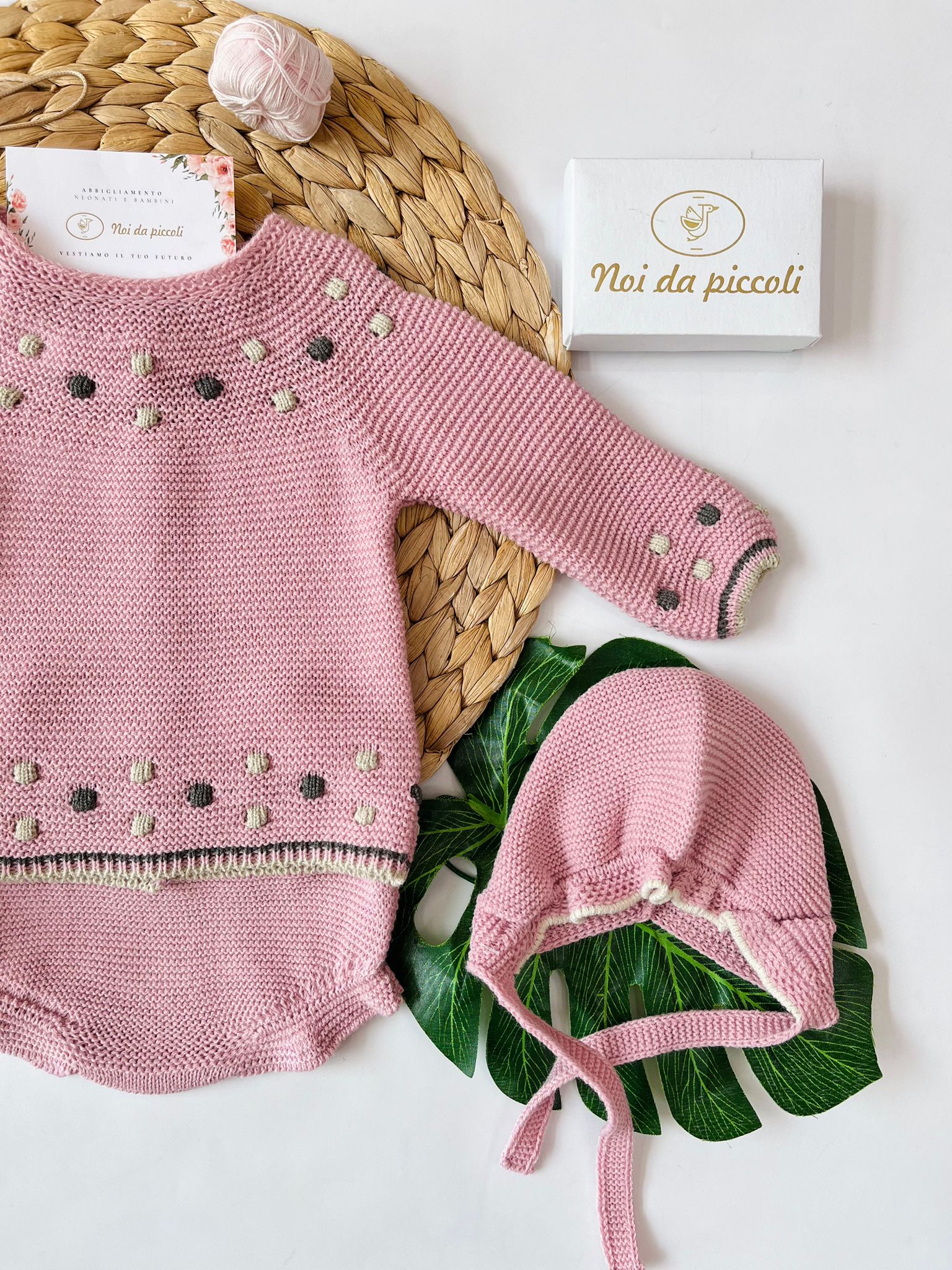 COMPLETO 3 PZ CON BABBUCCIA ROSA CON POIS BEIGE