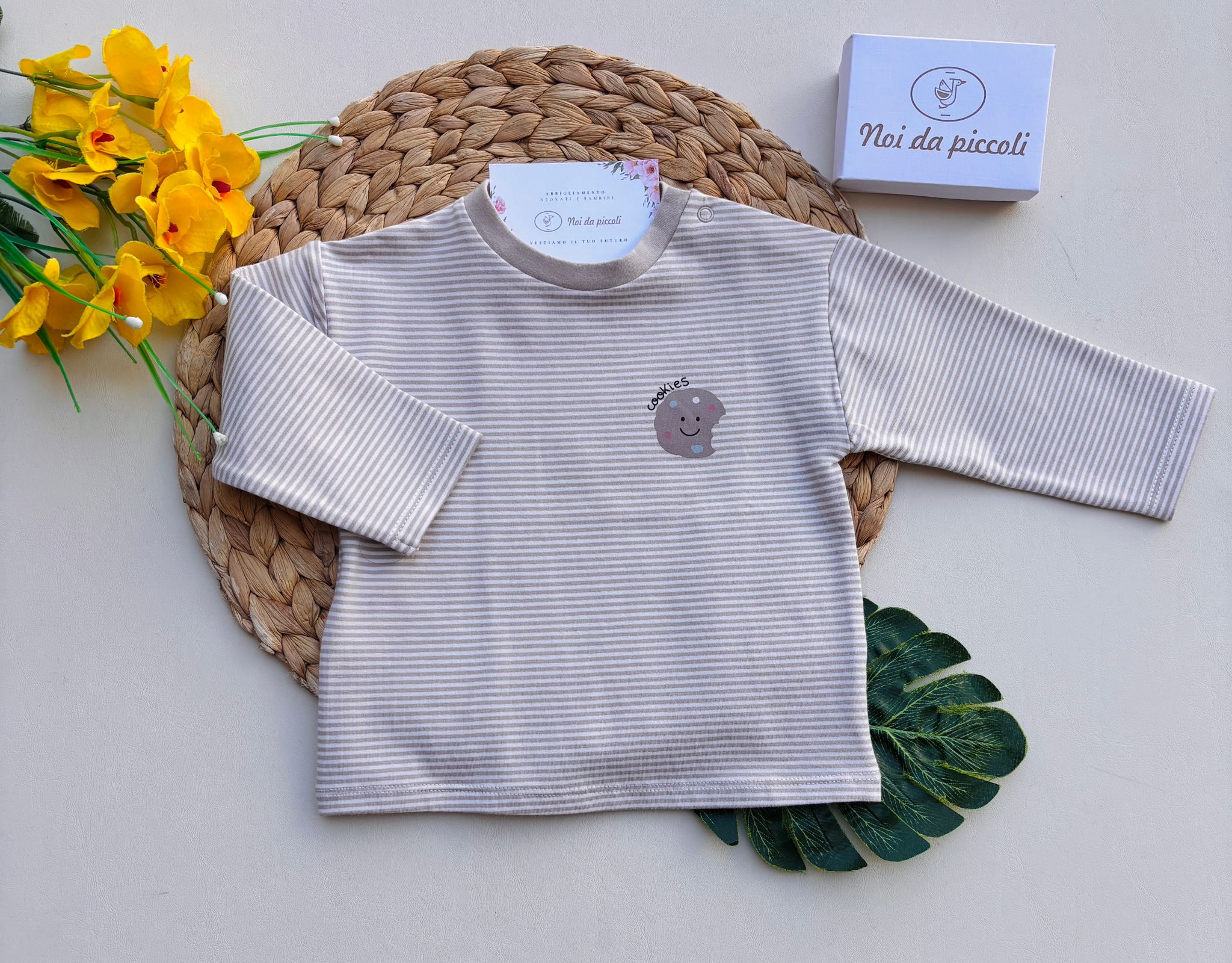 MAGLIETTINA IN CALDO COTONE A RIGHE BEIGE