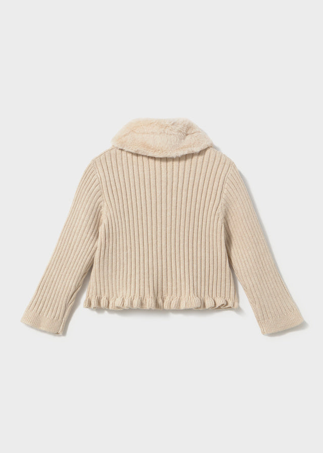 CARDIGAN IN FILATO CALDO BEIGE CON GRAZIOSI FIOCCHETTI
