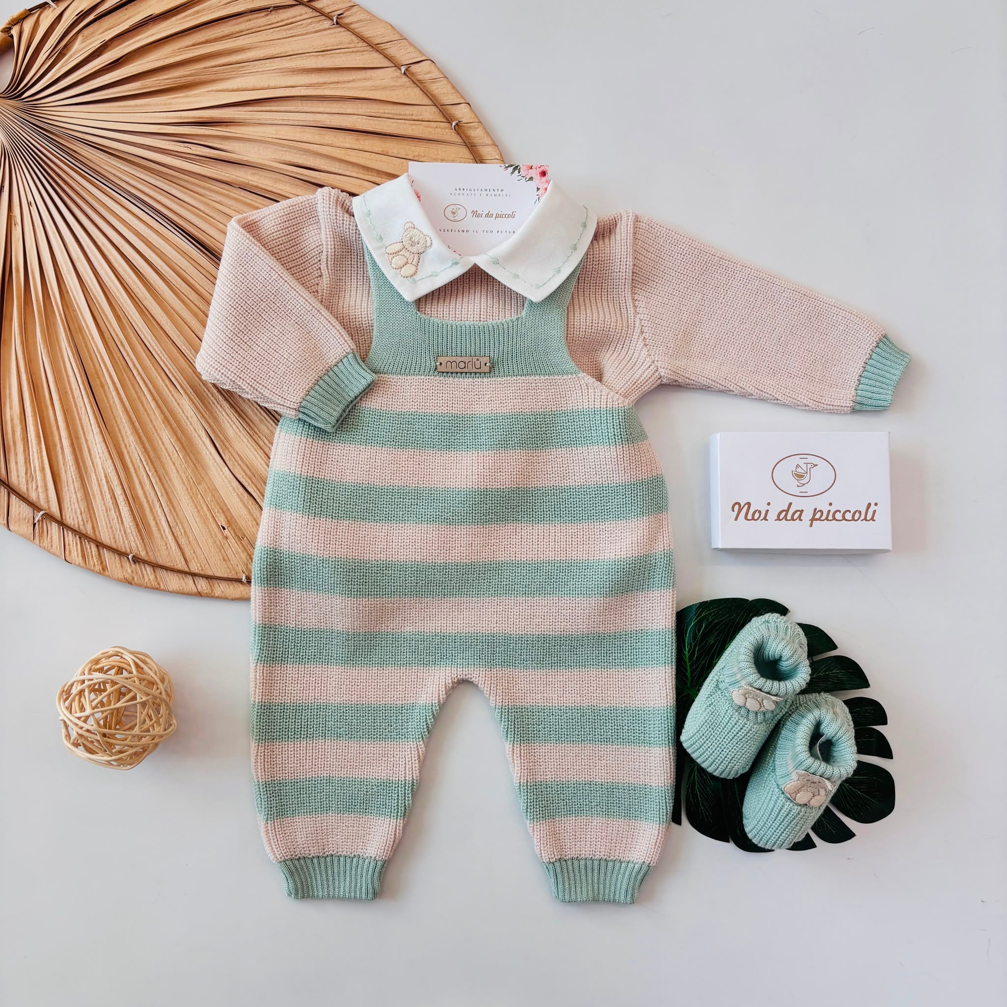 SALOPETTE CON BABBUCCE 100% LANA VERDE E BEIGE