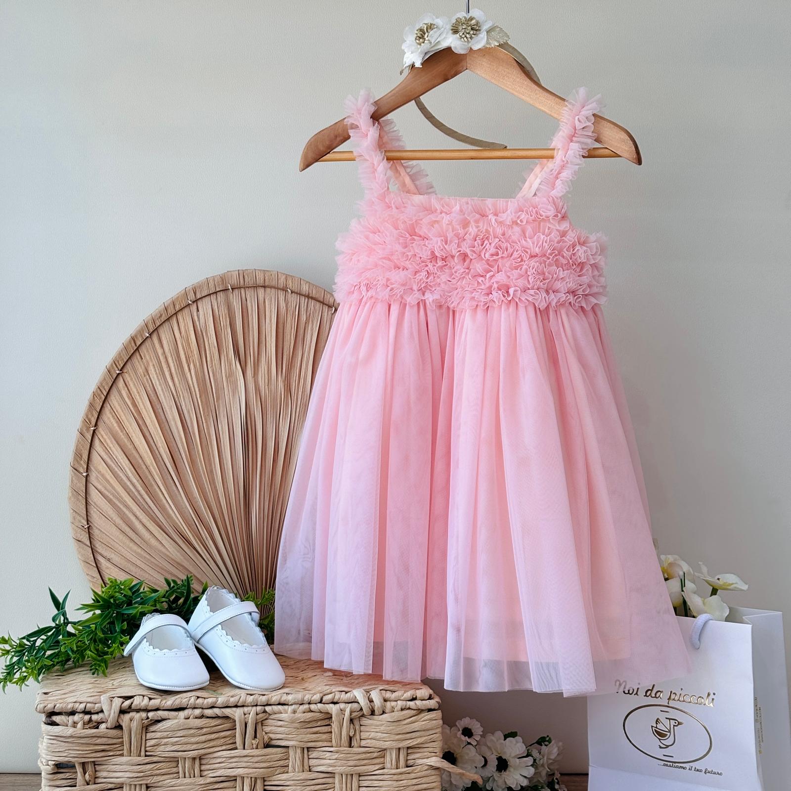 ABITINO 100 % COTONE ROSA TULLE ARRICCIATO - Noi da piccoli