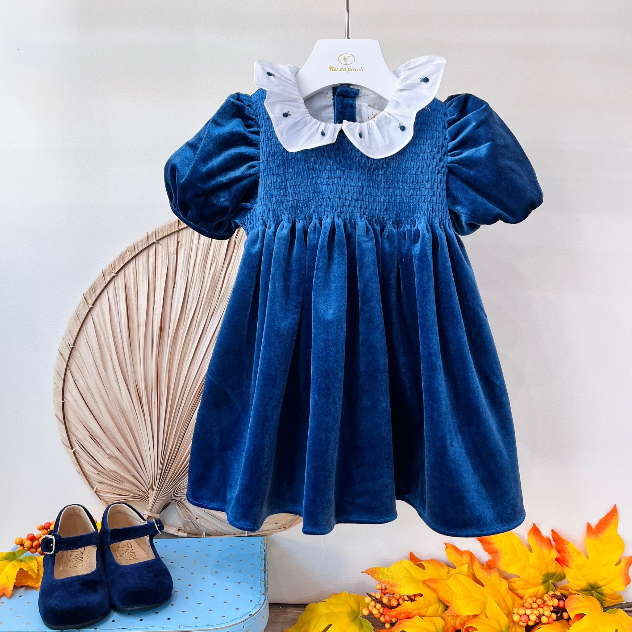 ABITINO A MANICA CORTA IN VELLUTO BLU NAVY - Noi da piccoli