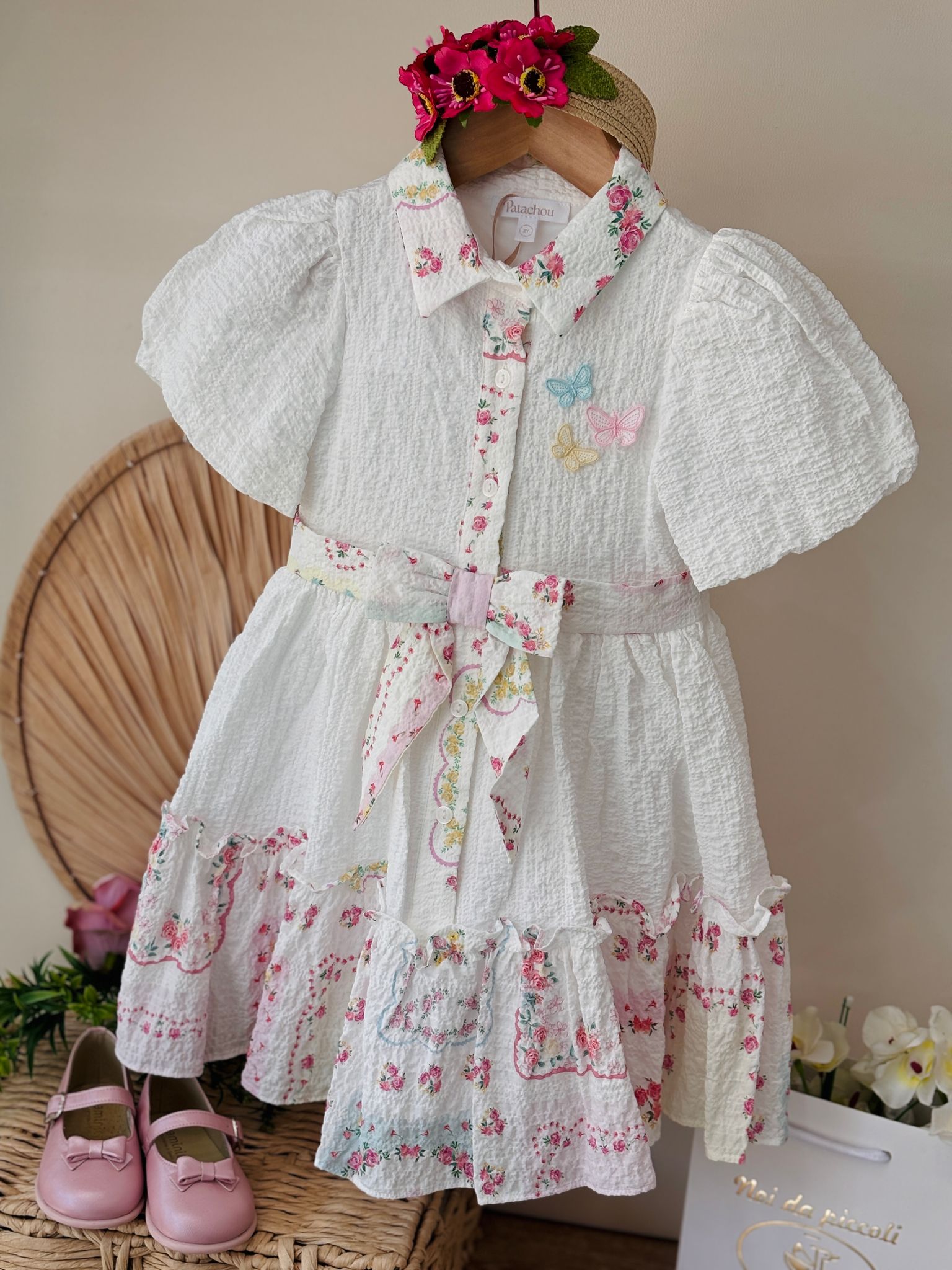 ABITINO BIANCO CON FIORELLINI COLORATI E FIOCCHETTO - Noi da piccoli