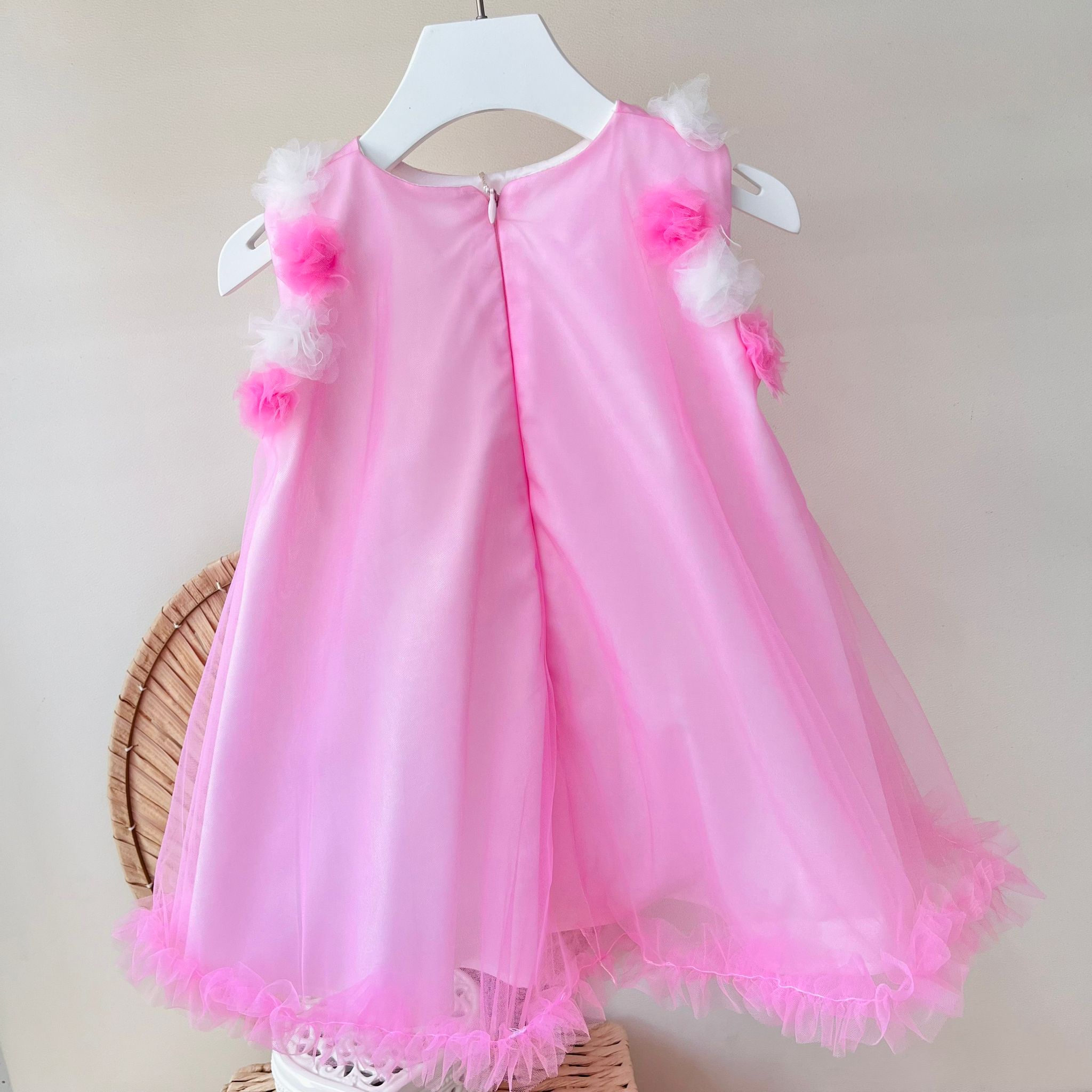 ABITINO CERIMONALE IN TULLE ROSA GIRO MANICA - Noi da piccoli