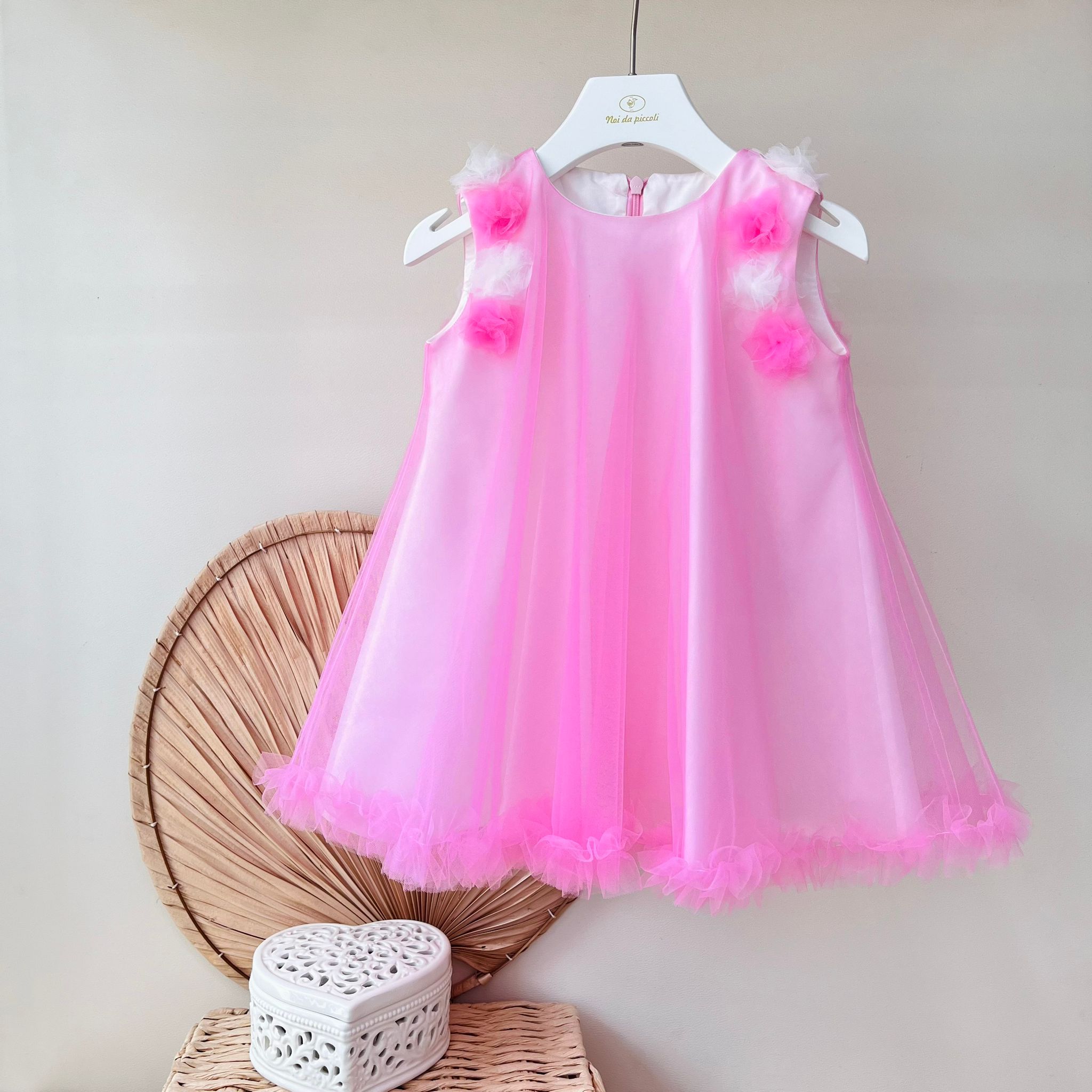 ABITINO CERIMONALE IN TULLE ROSA GIRO MANICA - Noi da piccoli