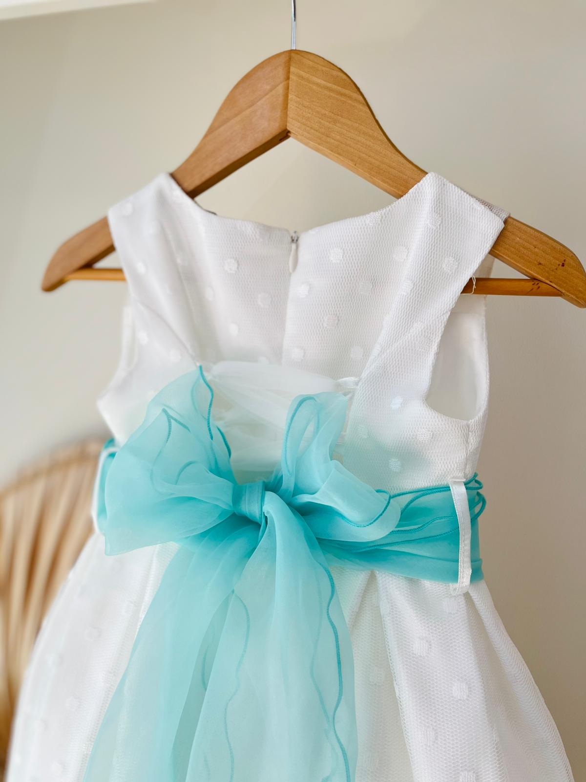 ABITINO CERIMONIALE BIANCO CON FASCIA CENTRALE VERDE CON FIORELLINI - Noi da piccoli