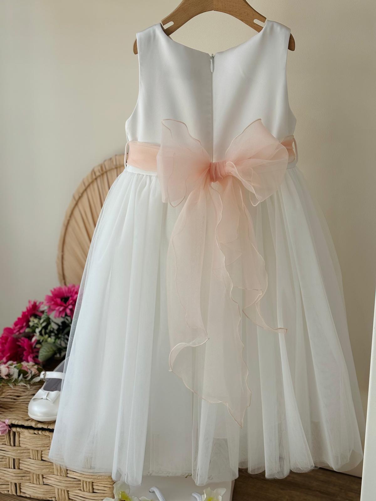 ABITINO CERIMONIALE BIANCO CON FASCIA PESCA - Noi da piccoli