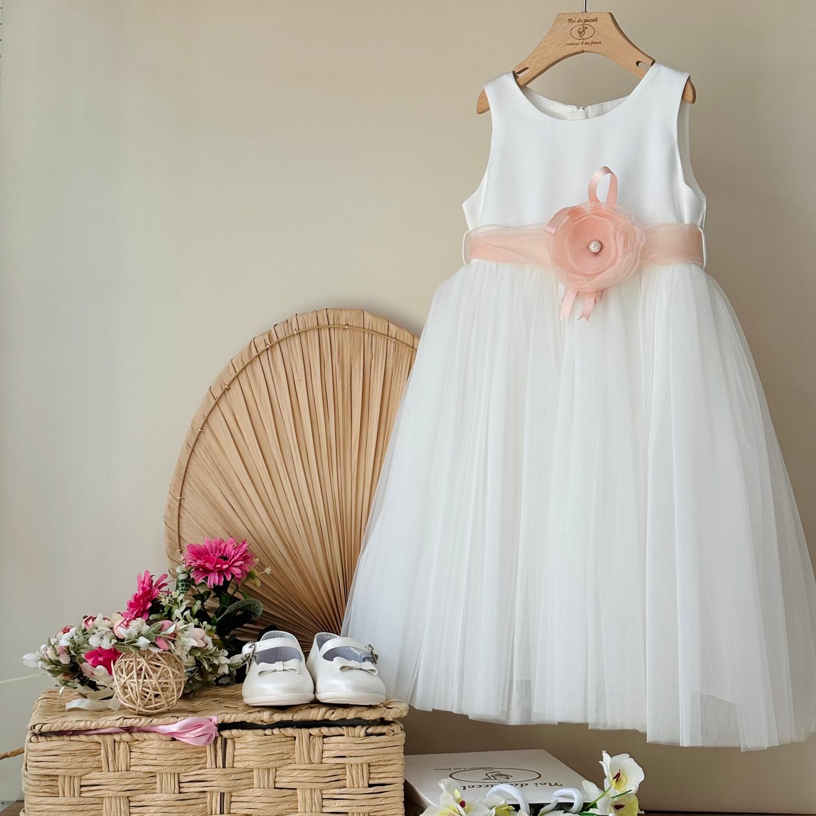 ABITINO CERIMONIALE BIANCO CON FASCIA PESCA - Noi da piccoli