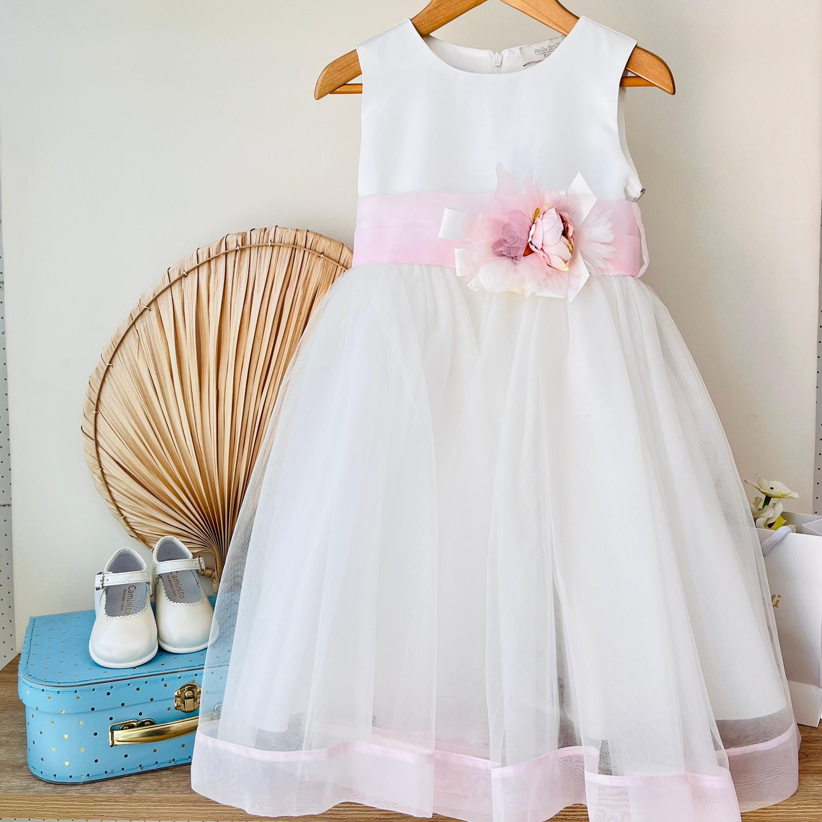 ABITINO CERIMONIALE BIANCO CON FIORELLINI ROSA - Noi da piccoli