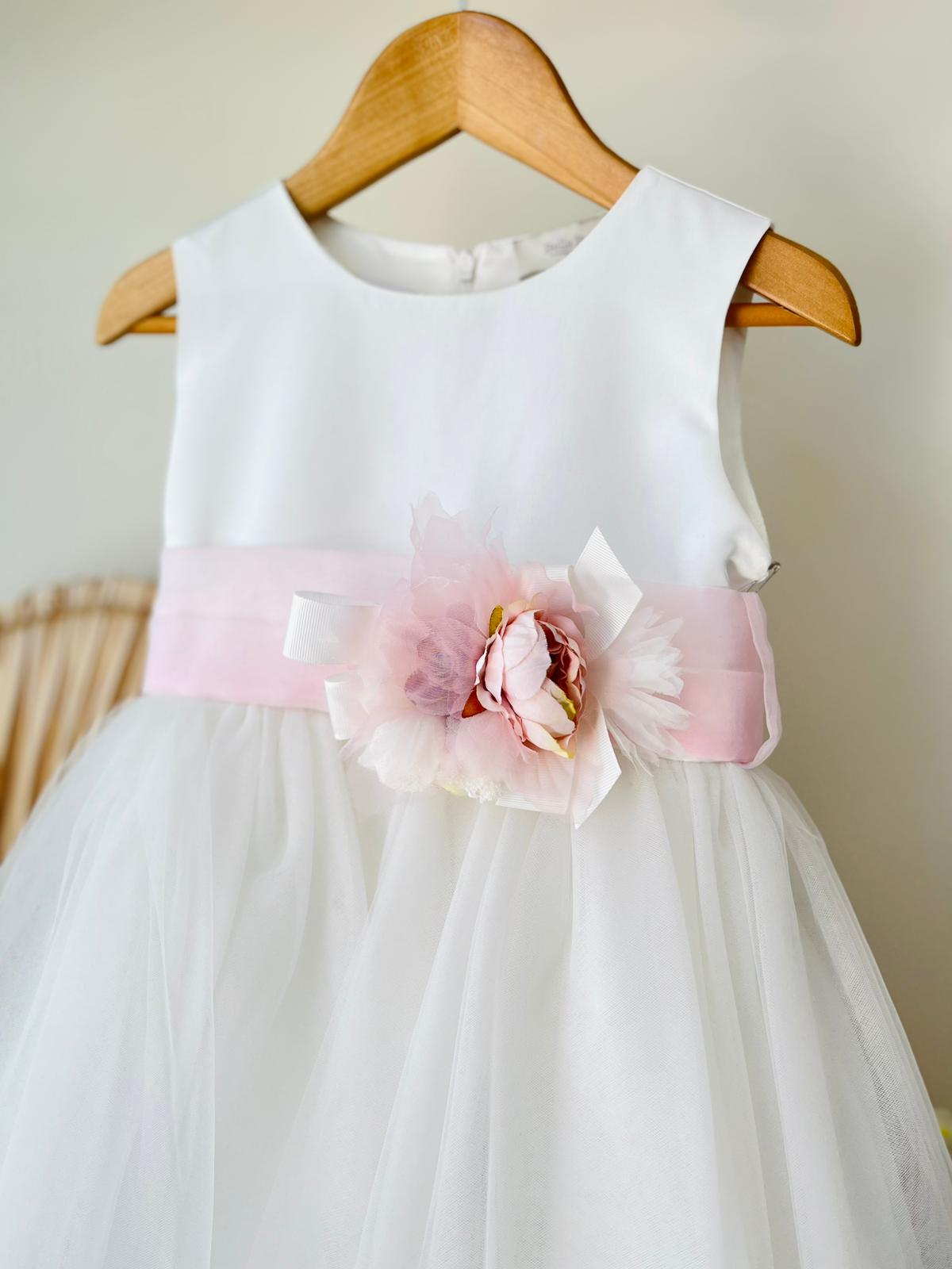 ABITINO CERIMONIALE BIANCO CON FIORELLINI ROSA - Noi da piccoli