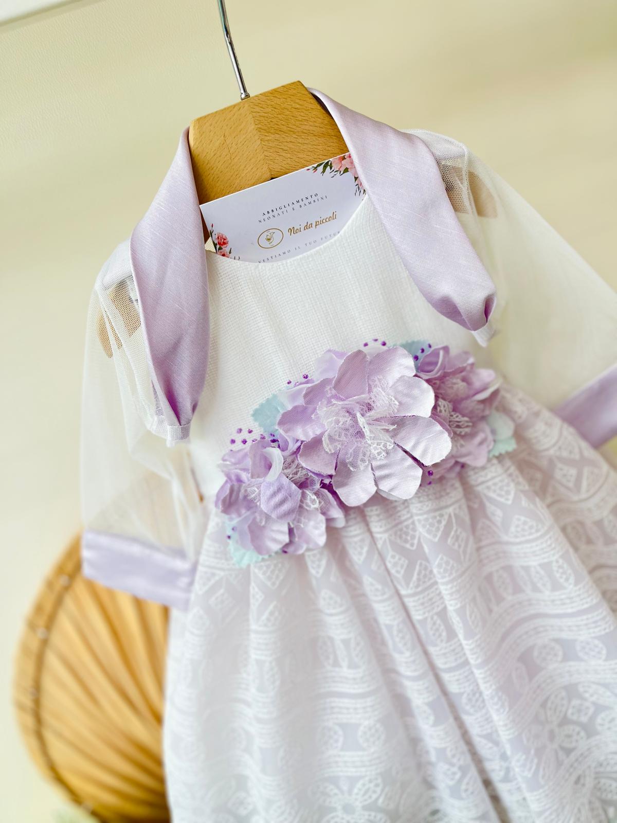 ABITINO CERIMONIALE BIANCO E LILLA CON SPOLVERINO IN TULLE - Noi da piccoli