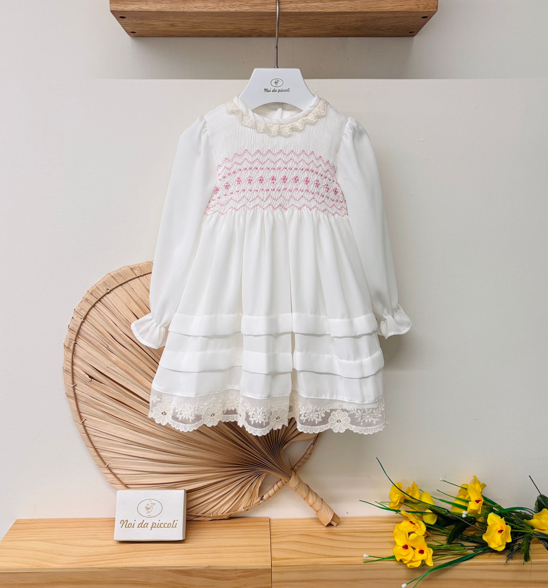 ABITINO CERIMONIALE CON CULOTTE E PUNTO SMOCK Avorio - Noi da piccoli