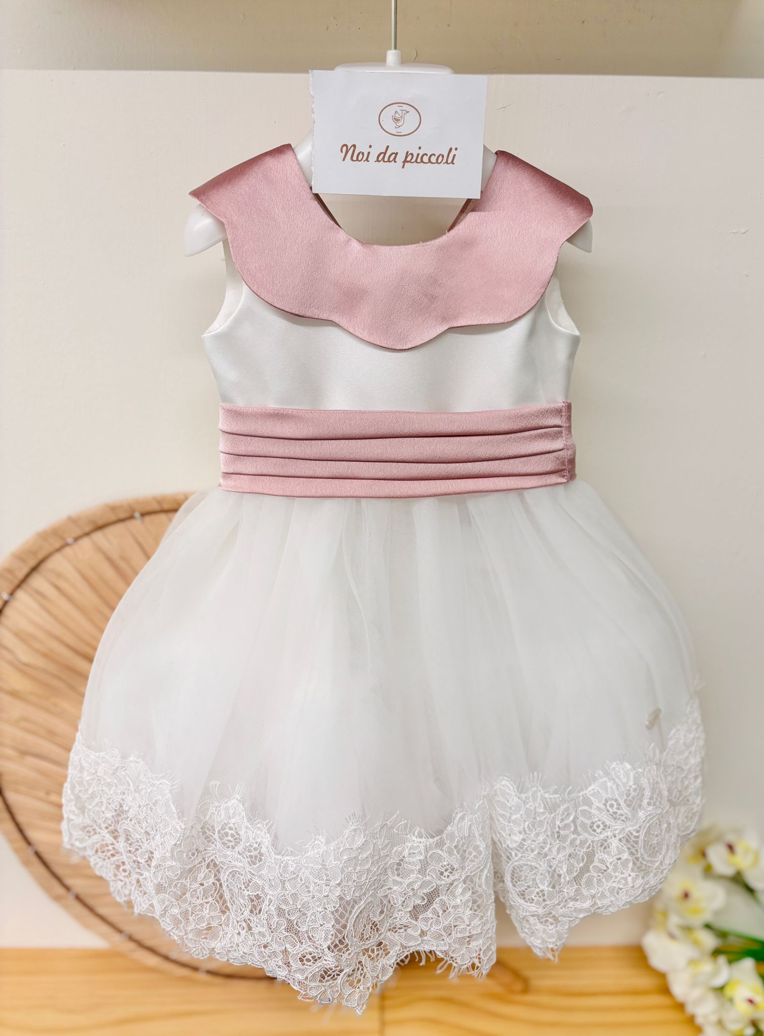ABITINO CERIMONIALE IN TULLE BIANCO ROSA - Noi da piccoli