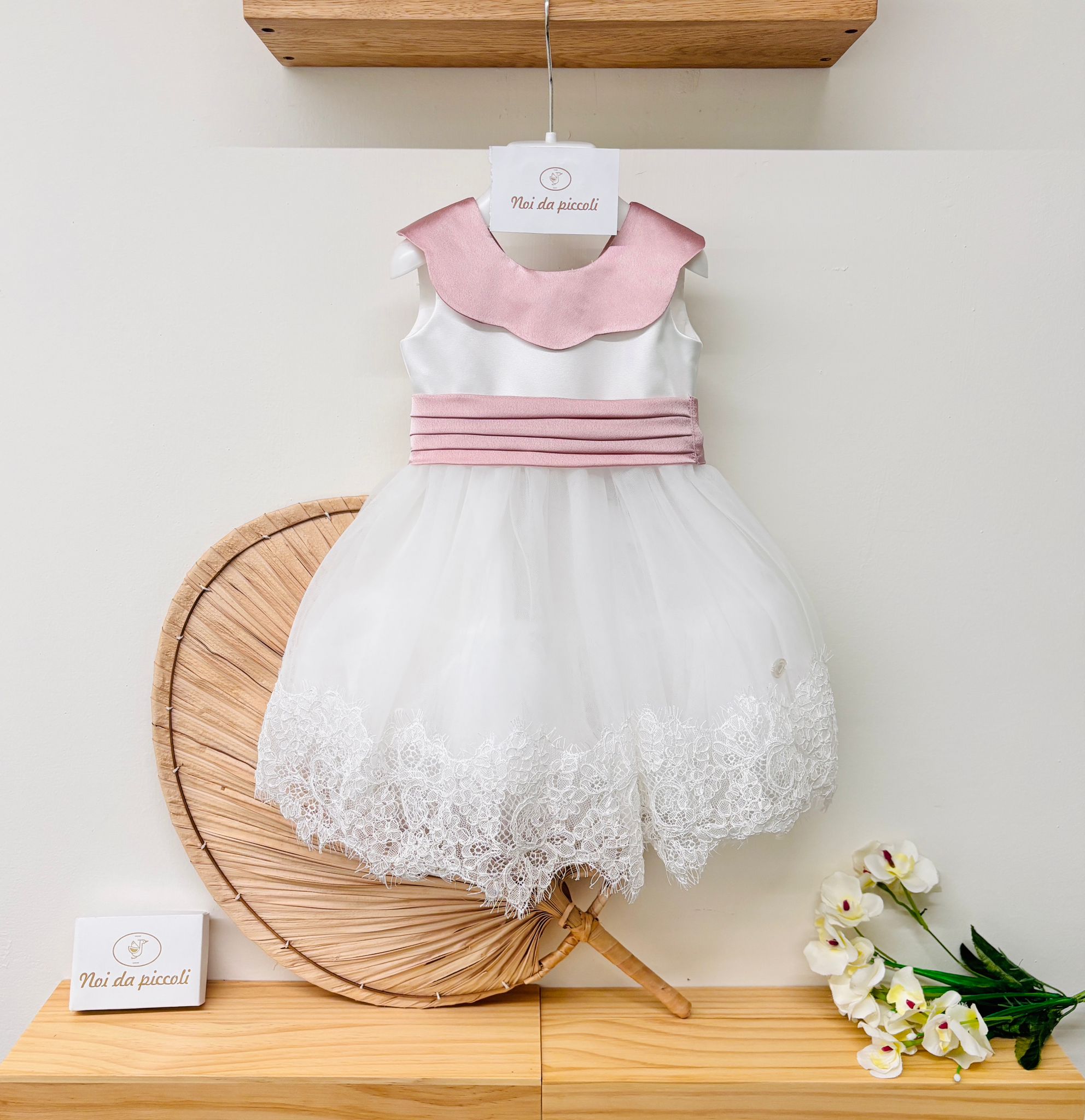 ABITINO CERIMONIALE IN TULLE BIANCO ROSA - Noi da piccoli