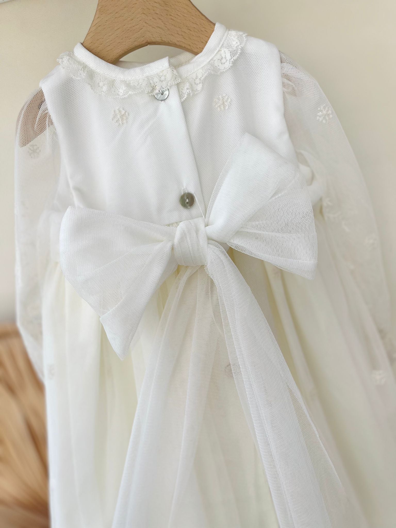 ABITINO CERIMONIALE LUNGO FIORE E PIZZO Avorio - Noi da piccoli