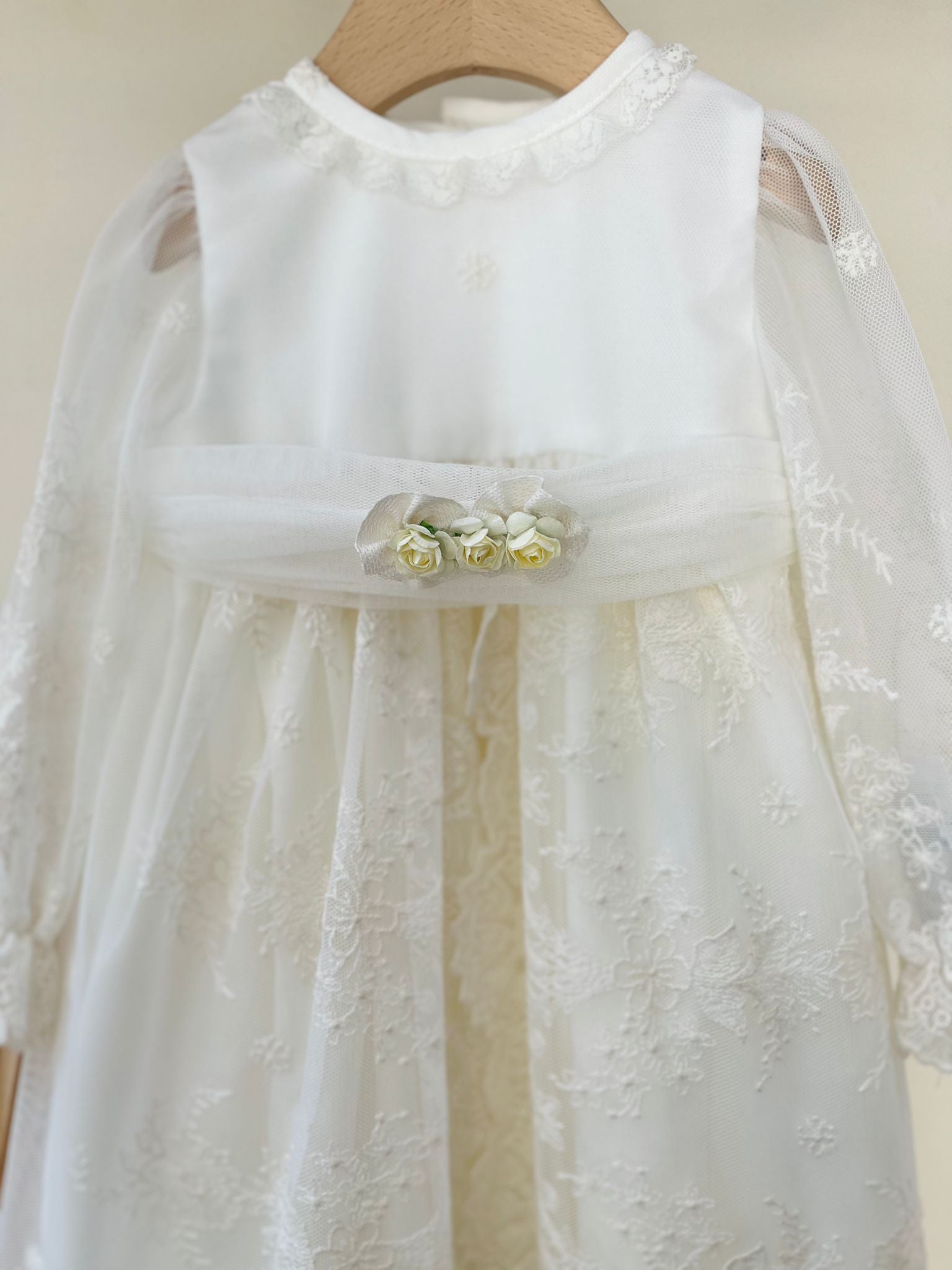 ABITINO CERIMONIALE LUNGO FIORE E PIZZO Avorio - Noi da piccoli