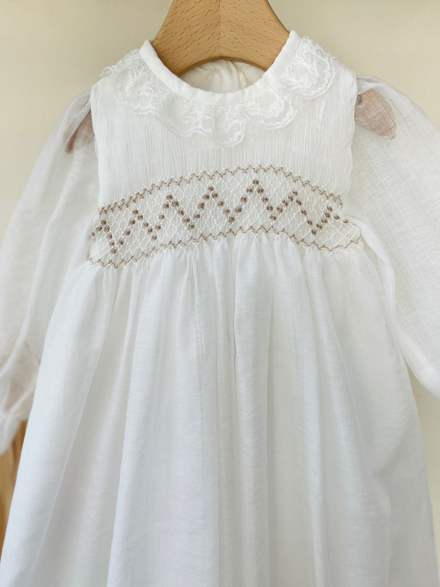 ABITINO CERIMONIALE LUNGO PUNTO SMOCK BIANCO AVORIO - Noi da piccoli