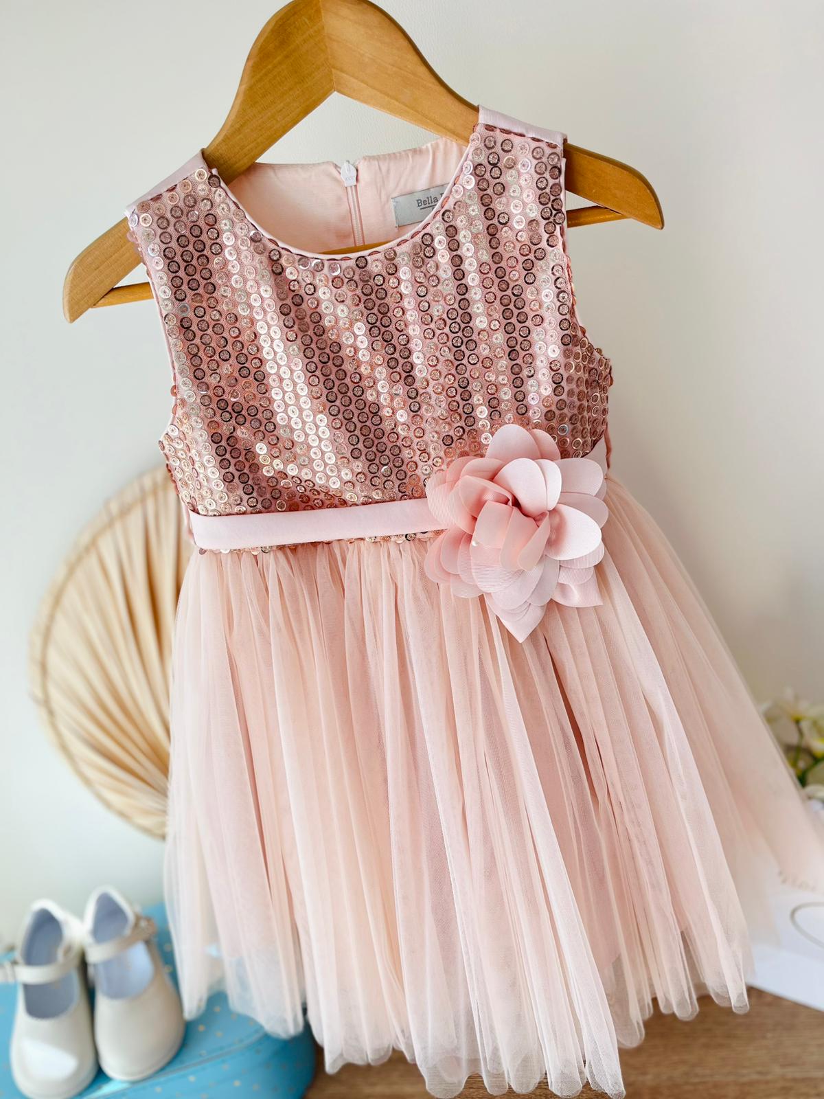 ABITINO CERIMONIALE ROSA CON PAIETTE E FIORELLINO CENTRALE - Noi da piccoli