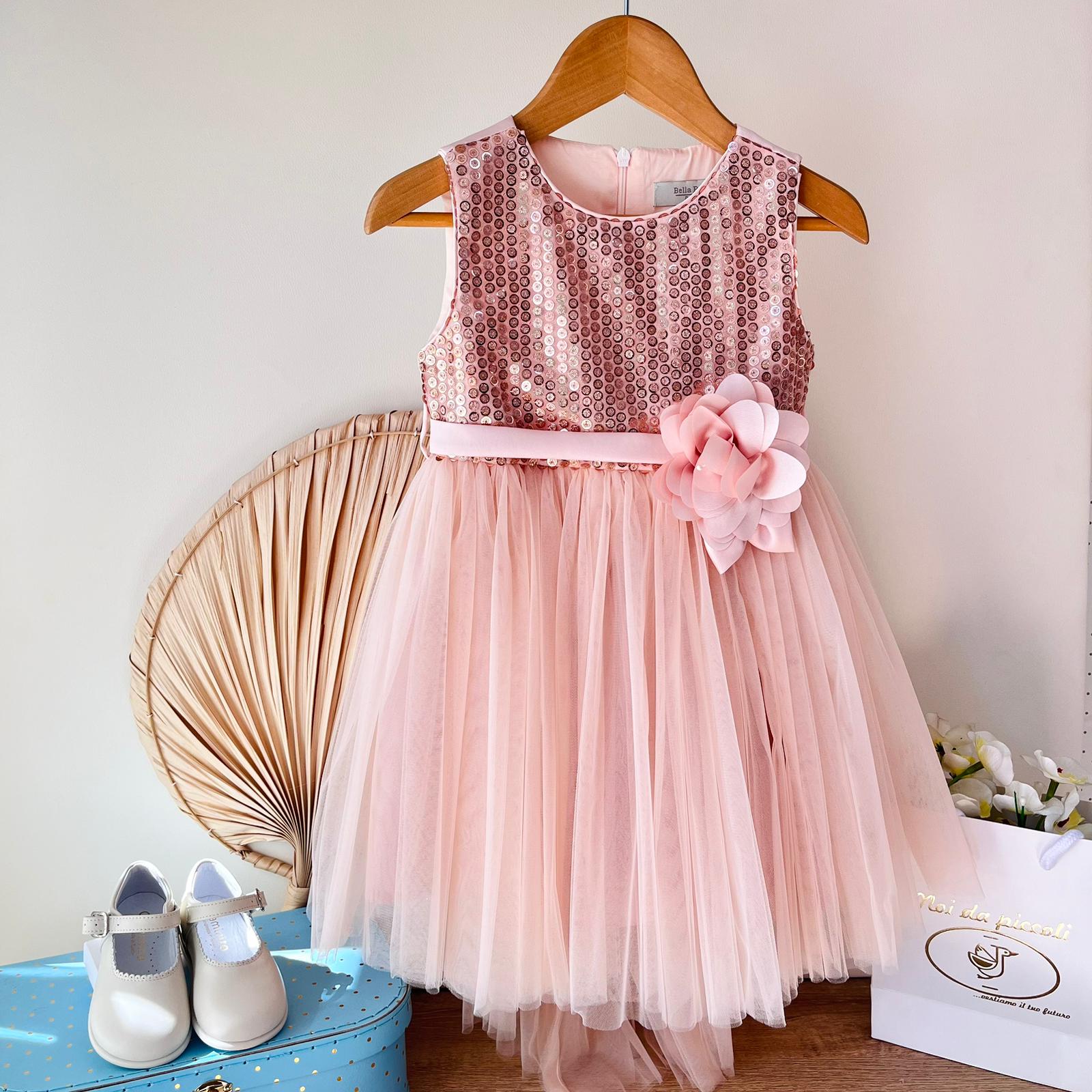 ABITINO CERIMONIALE ROSA CON PAIETTE E FIORELLINO CENTRALE - Noi da piccoli