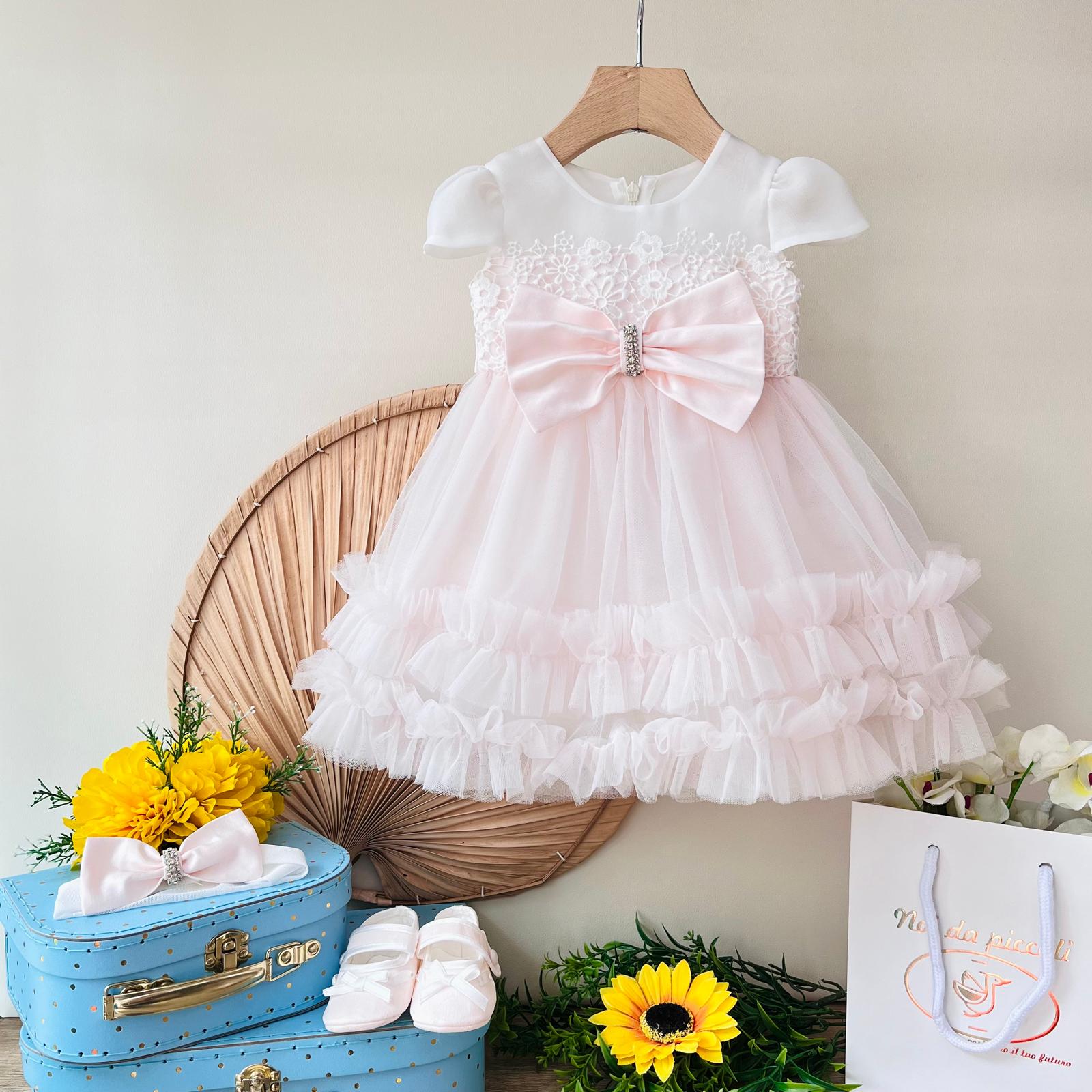 ABITINO CERIMONIALE ROSA DELICATO E SPOLVERINO IN TULLE - Noi da piccoli