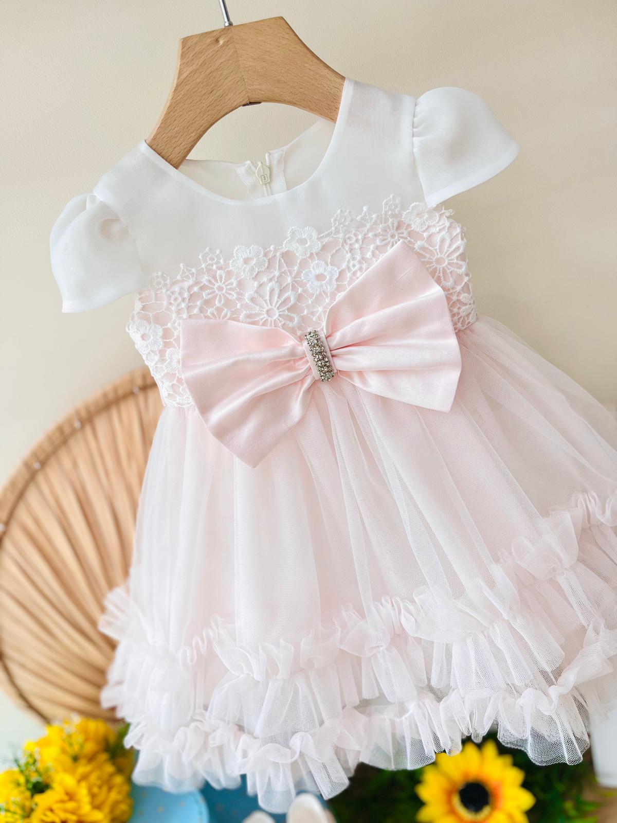 ABITINO CERIMONIALE ROSA DELICATO E SPOLVERINO IN TULLE - Noi da piccoli