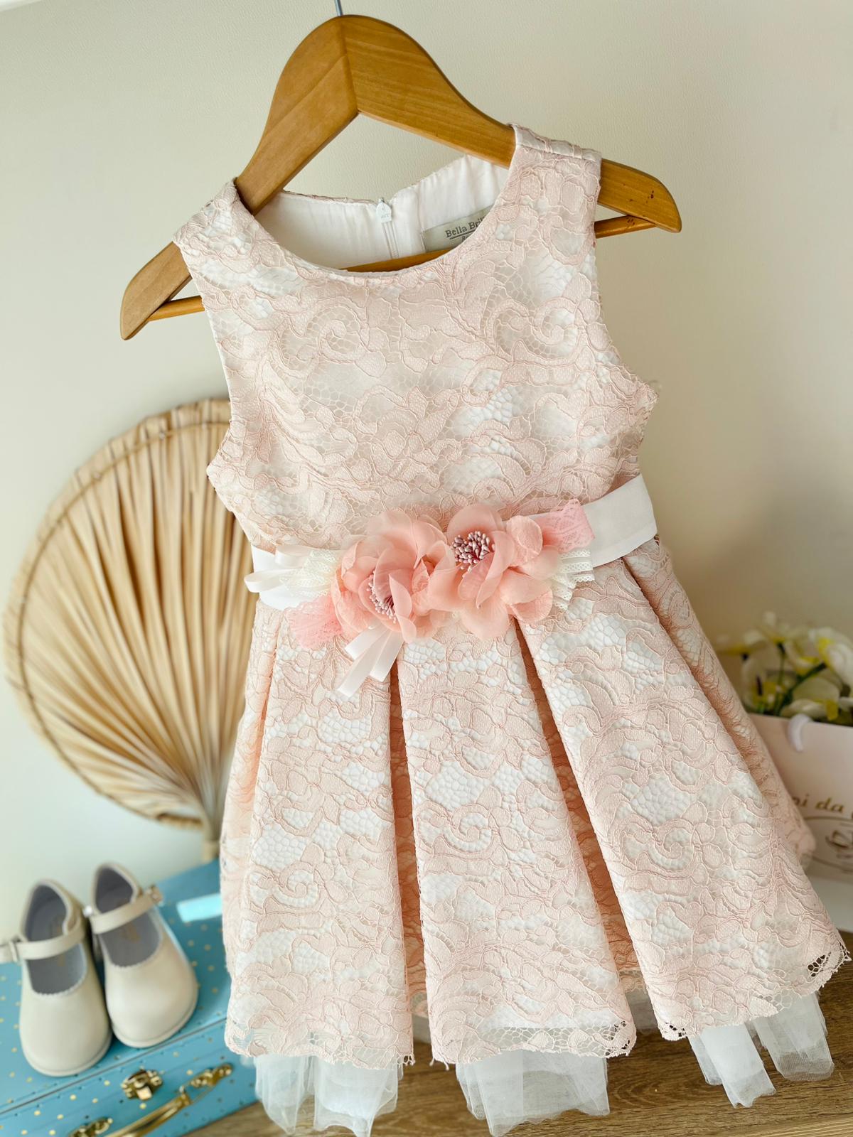 ABITINO CERIMONIALE ROSA RICAMATO CON FIORELLINI - Noi da piccoli