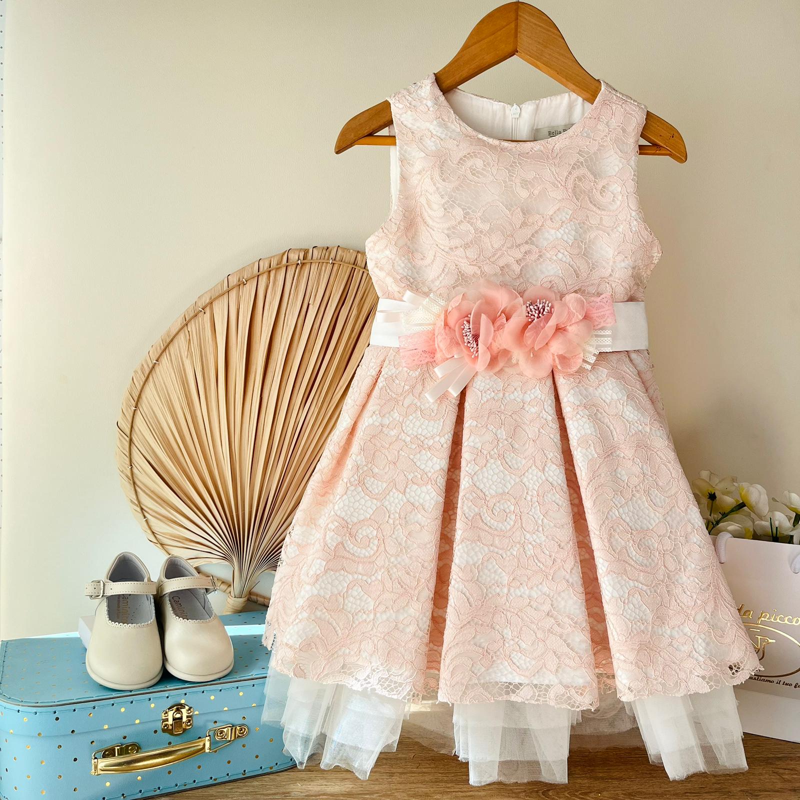 ABITINO CERIMONIALE ROSA RICAMATO CON FIORELLINI - Noi da piccoli