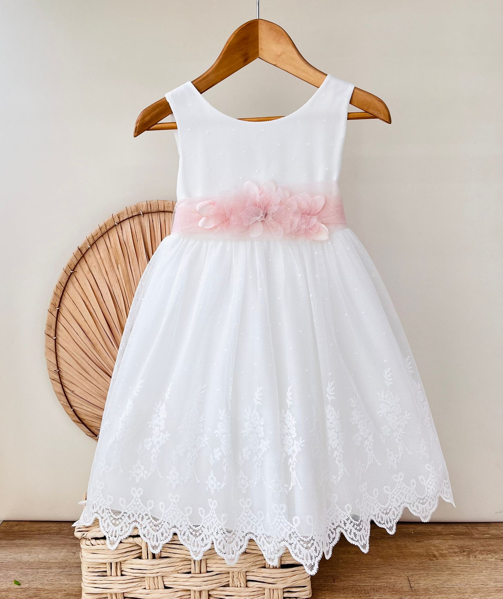 ABITINO CERIMONIALE YOUNG LADY BIANCO E FIORI ROSA - Noi da piccoli