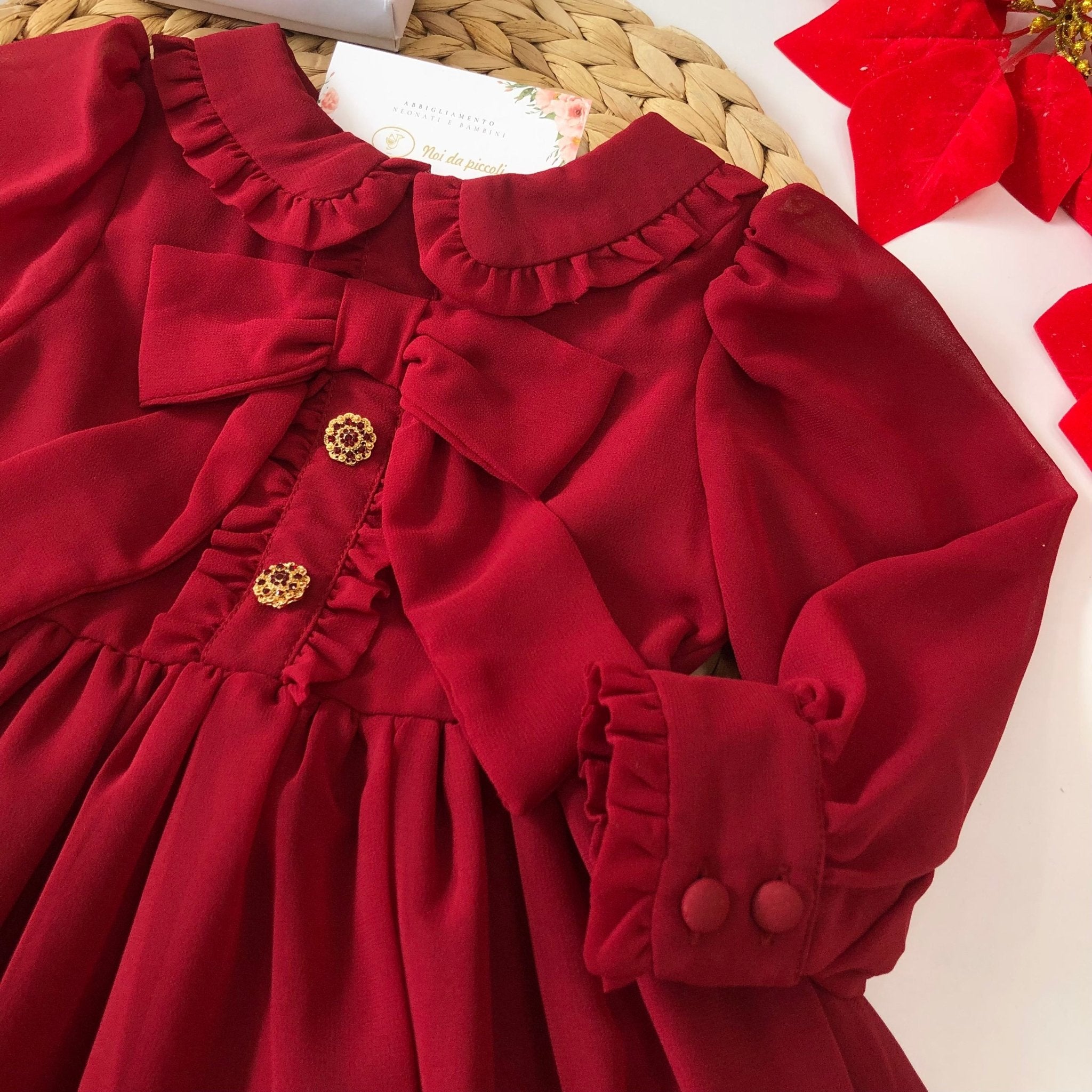 ABITINO CHIFFON BORDEAUX BOTTONCINI ORO - Noi da piccoli