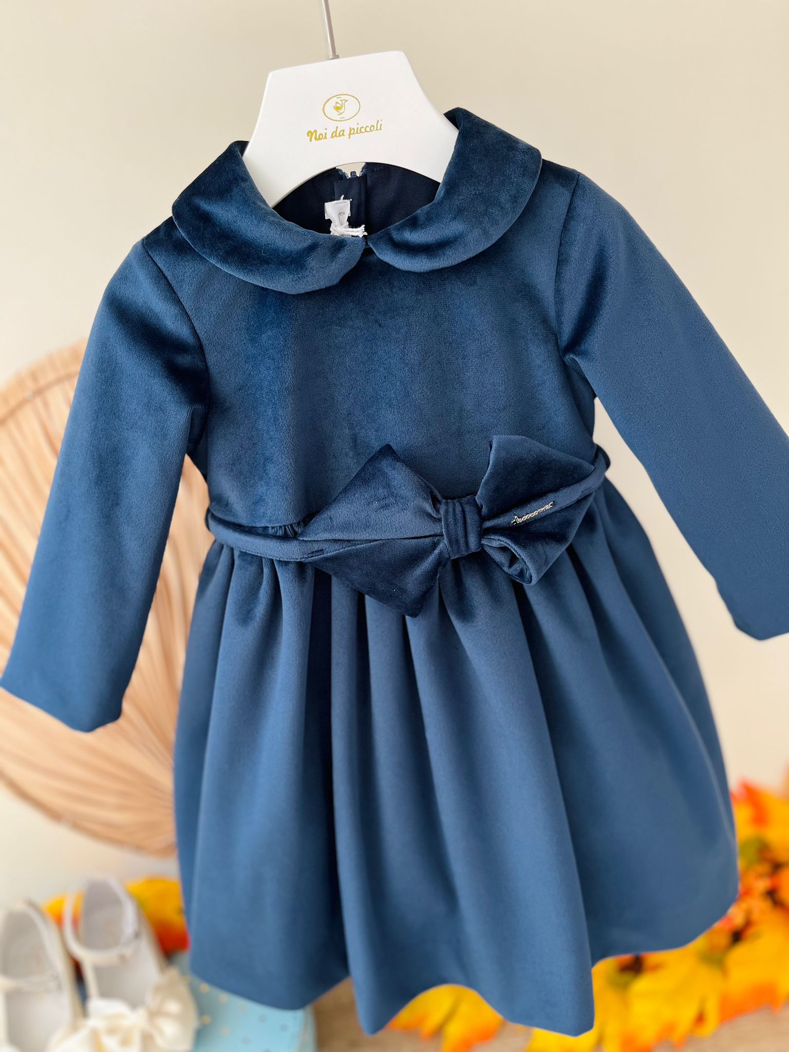 ABITINO CON CINTURINA FIOCCO VELLUTINO BLU - Noi da piccoli