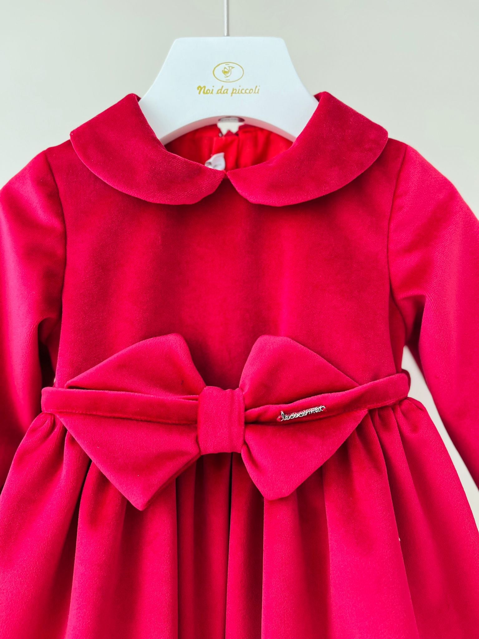 ABITINO CON CINTURINA FIOCCO VELLUTINO ROSSO - Noi da piccoli