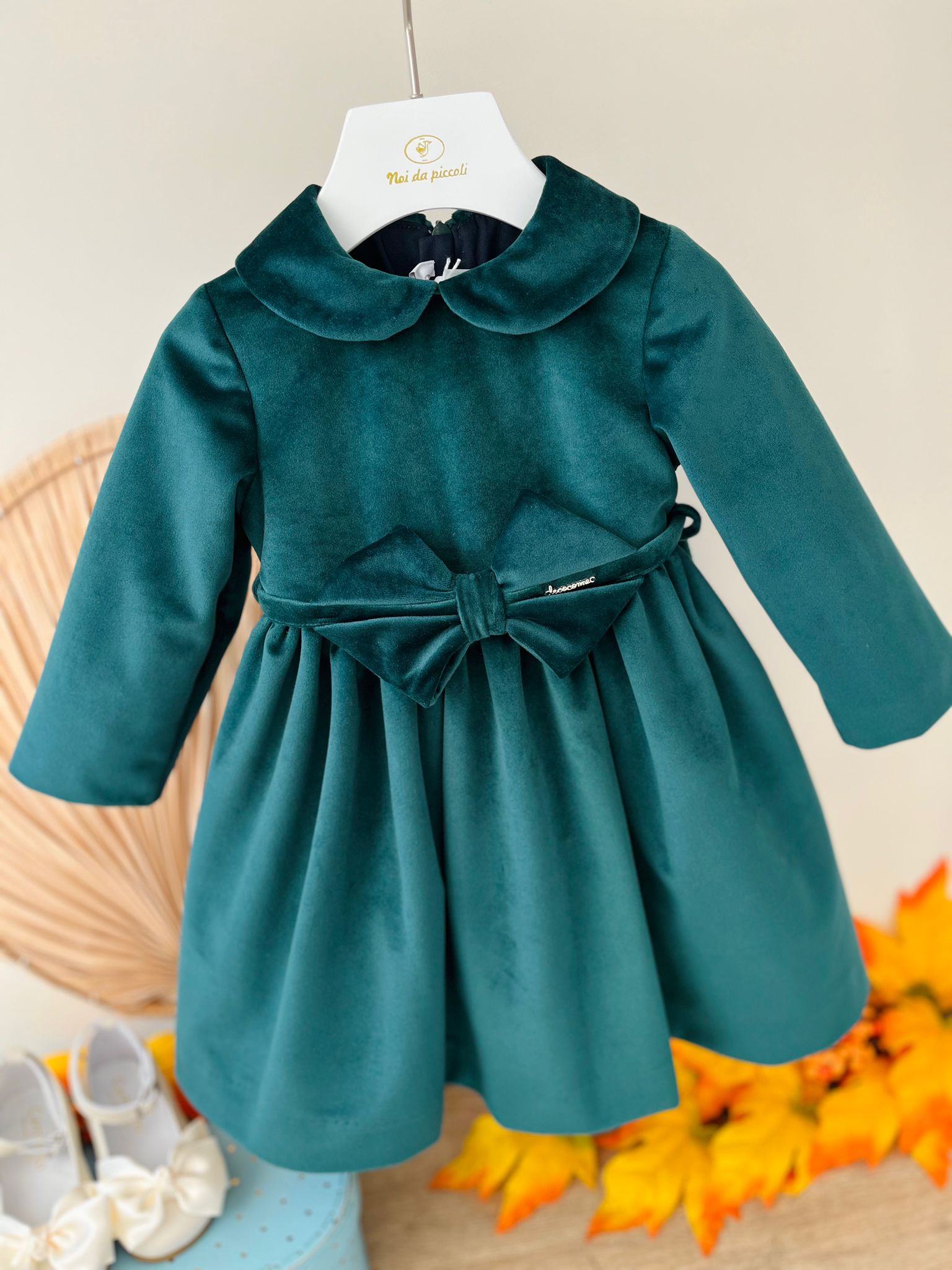 ABITINO CON CINTURINA FIOCCO VELLUTINO VERDE - Noi da piccoli