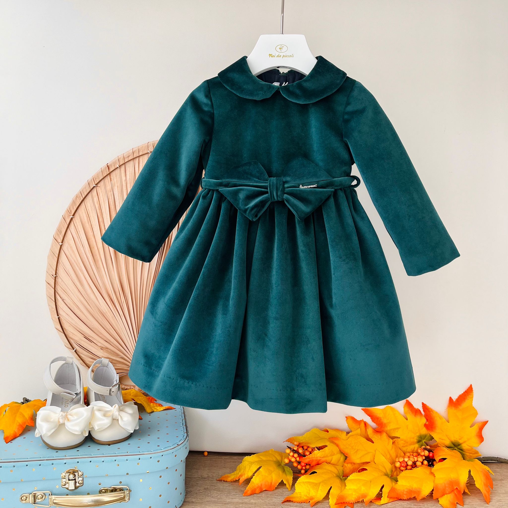 ABITINO CON CINTURINA FIOCCO VELLUTINO VERDE - Noi da piccoli