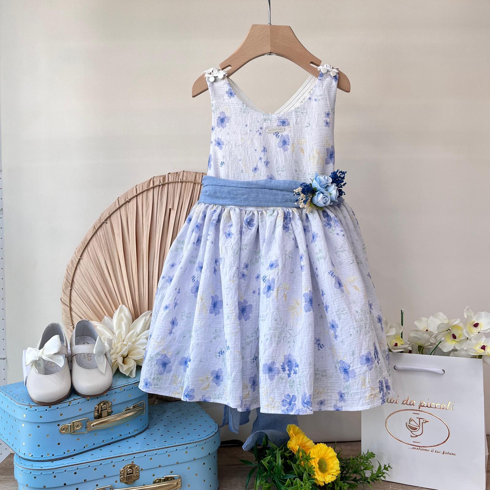ABITINO CON FASCIA E FIORI CIELO - Noi da piccoli