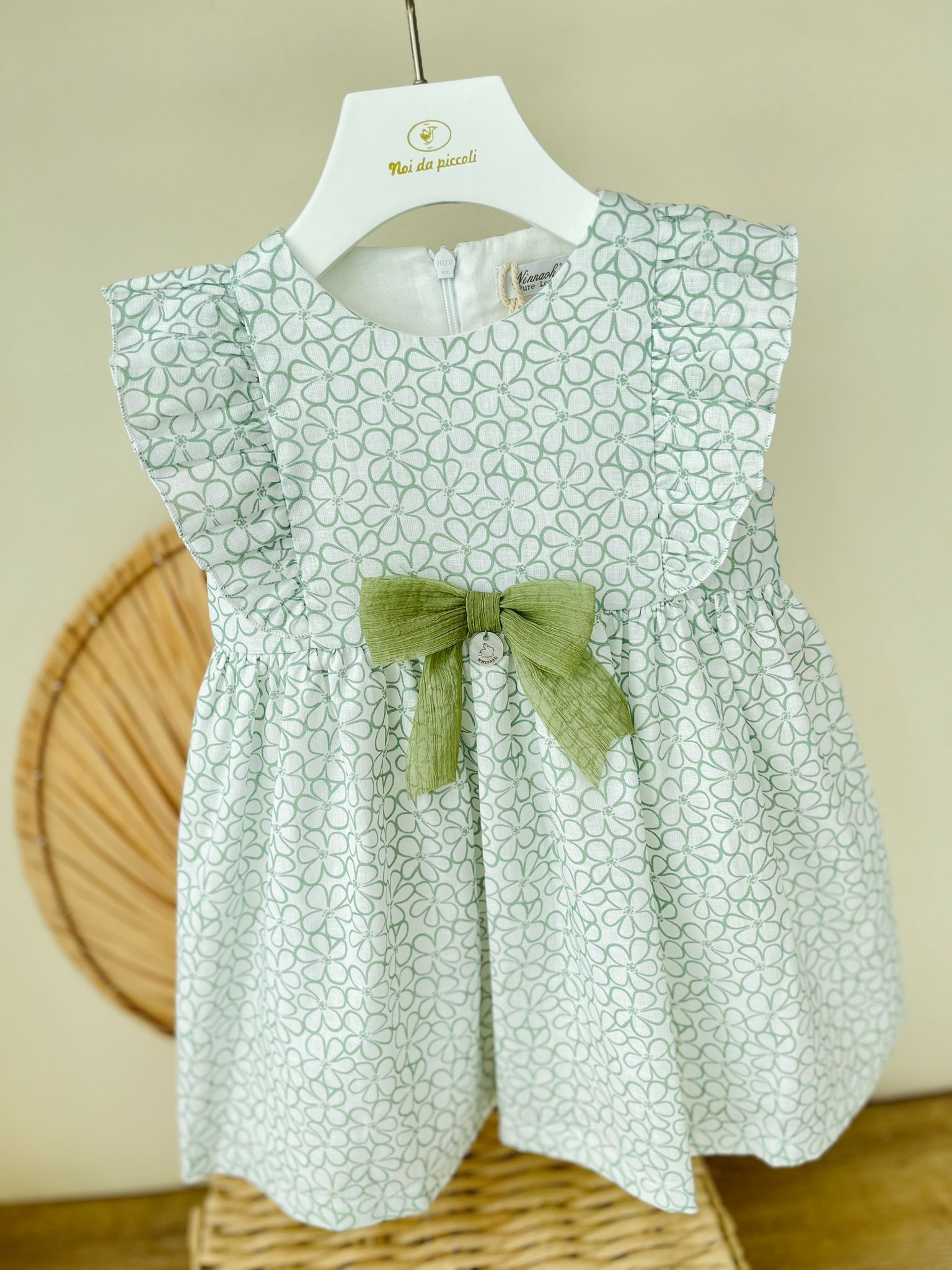 ABITINO COTONE E LINO VERDE FIORI - Noi da piccoli