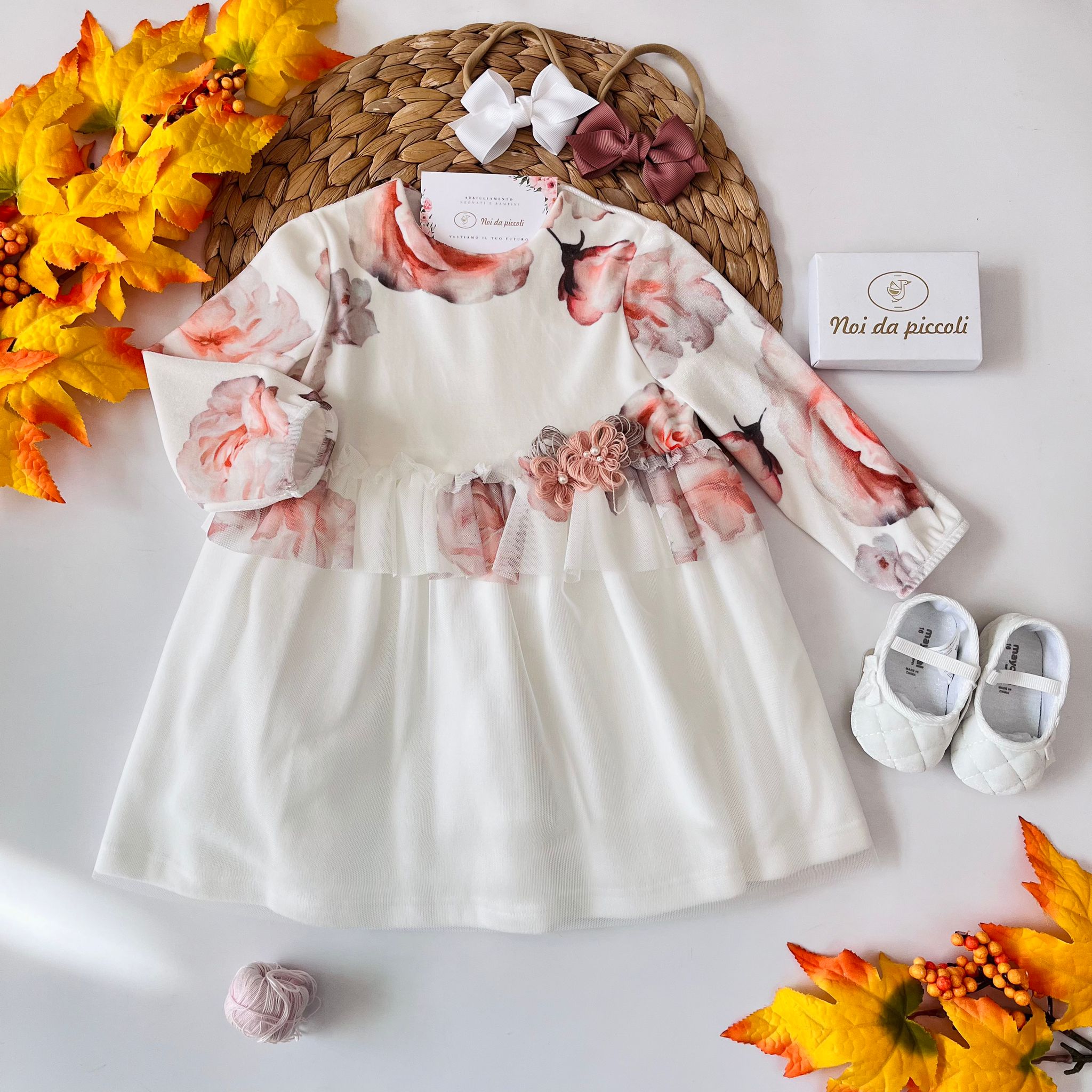 ABITINO FIORI D'AUTUNNO COTONE CALDO PANNA E PESCA - Noi da piccoli