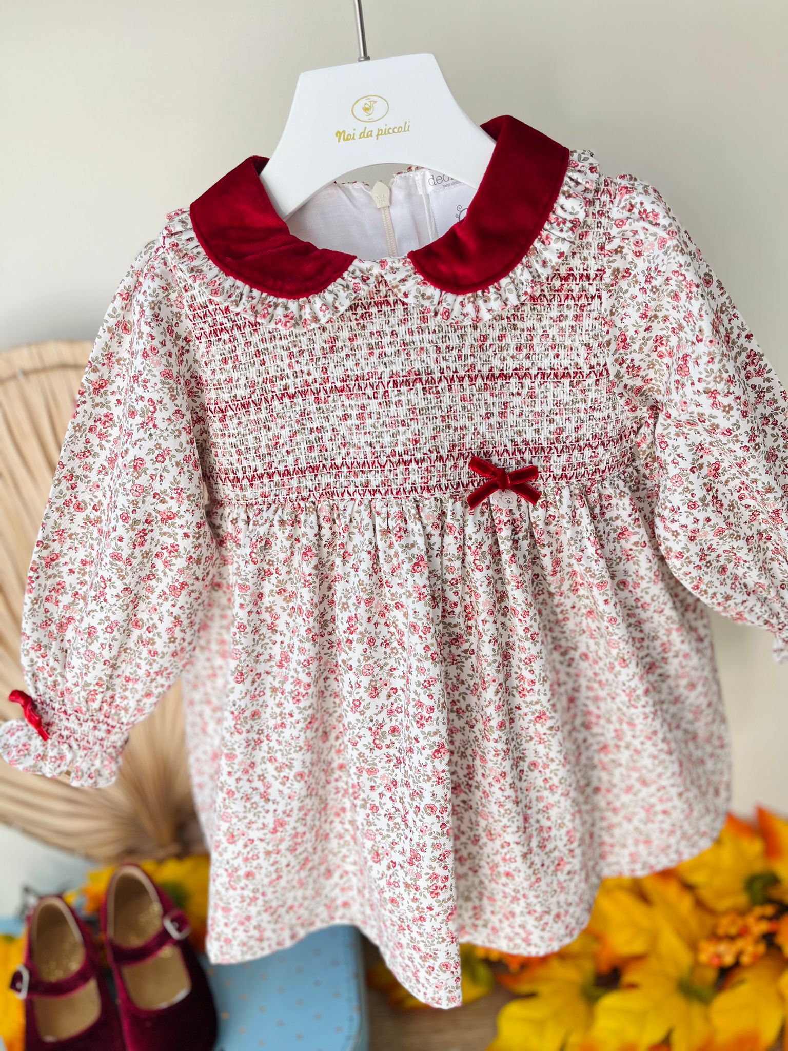 ABITINO FLOREALE CON FIOCCHETTI E COLLETTO IN VELLUTO FLOREALE - Noi da piccoli