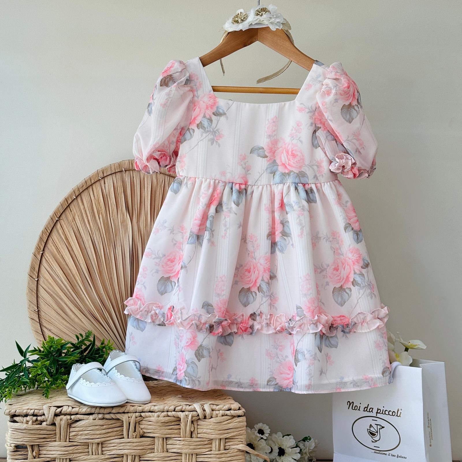 ABITINO FLOREALE CON MANICHE A SBUFFO - Noi da piccoli