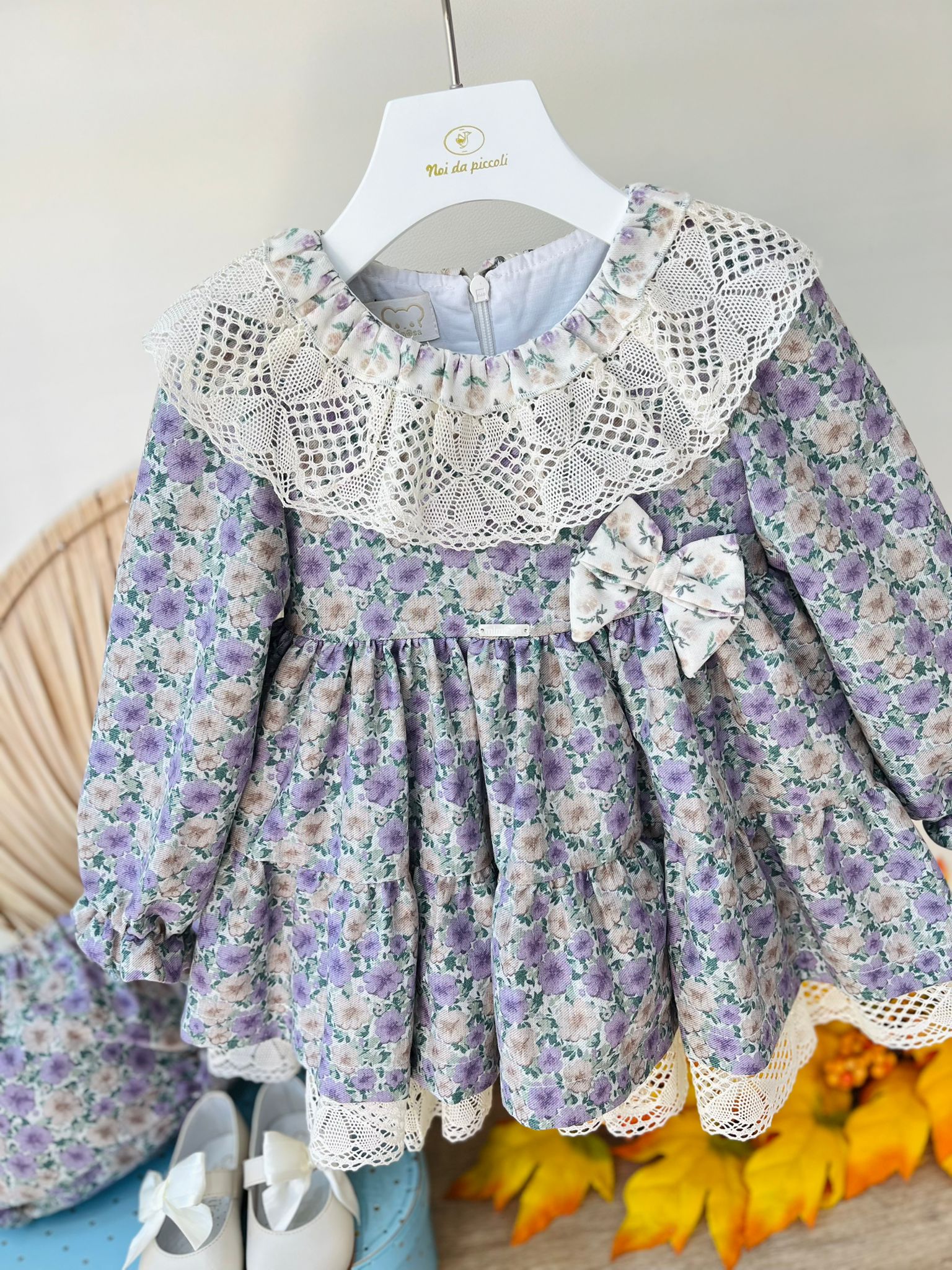 ABITINO IN CALDO COTONE FLOREALE E FIOCCHETTO LILLA - Noi da piccoli