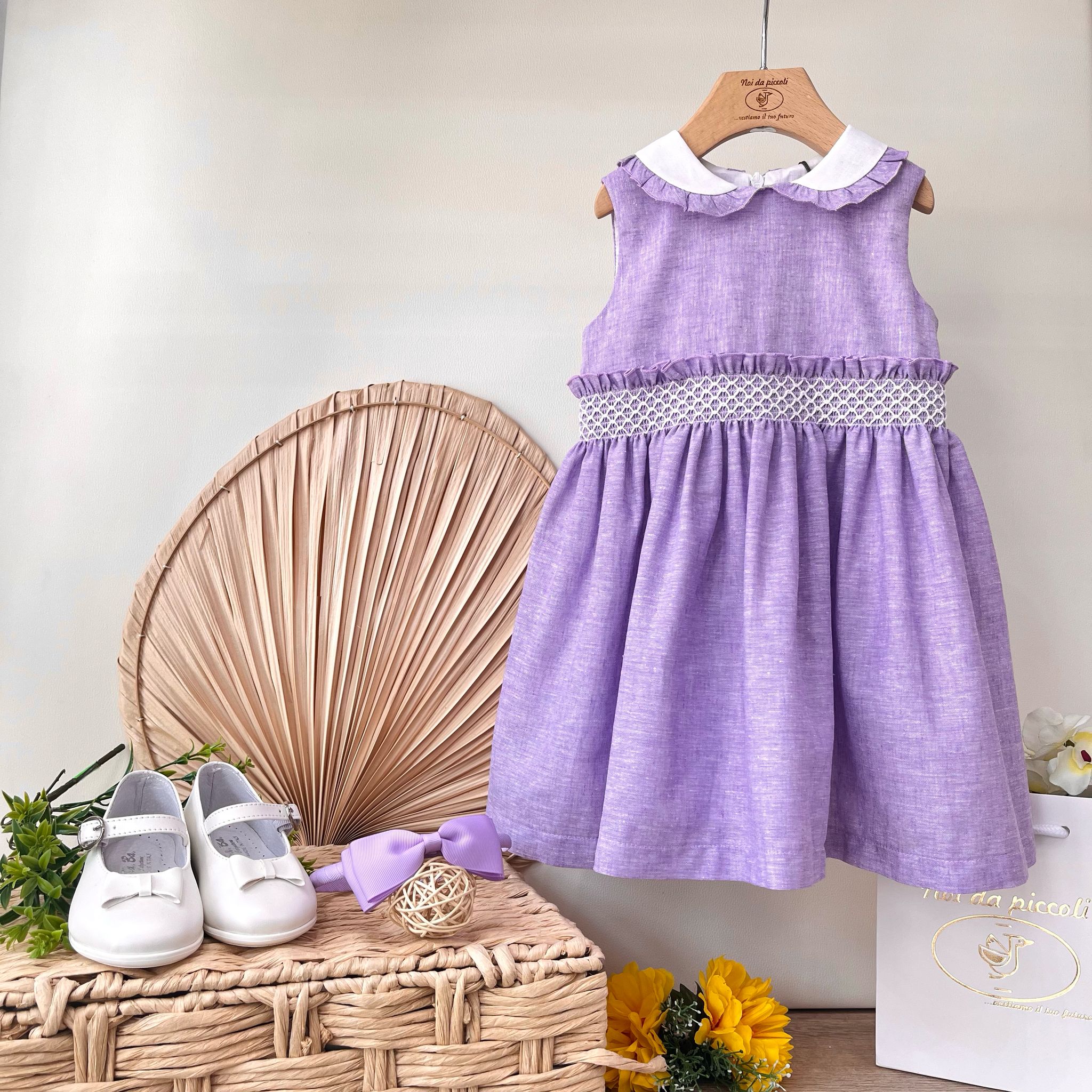 ABITINO LILLA CON PUNTO SMOK IN LINO E COTONE - Noi da piccoli