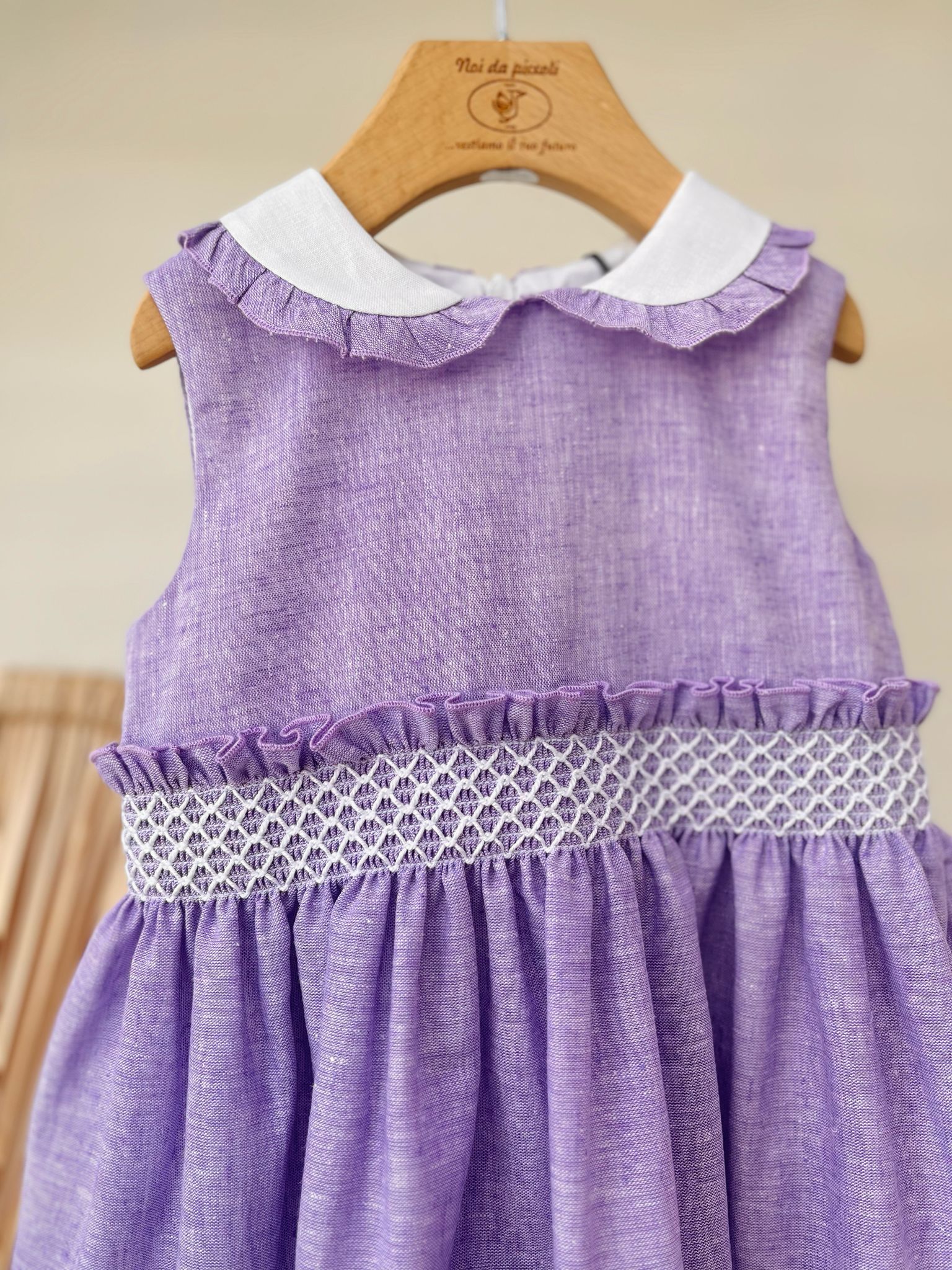 ABITINO LILLA CON PUNTO SMOK IN LINO E COTONE - Noi da piccoli