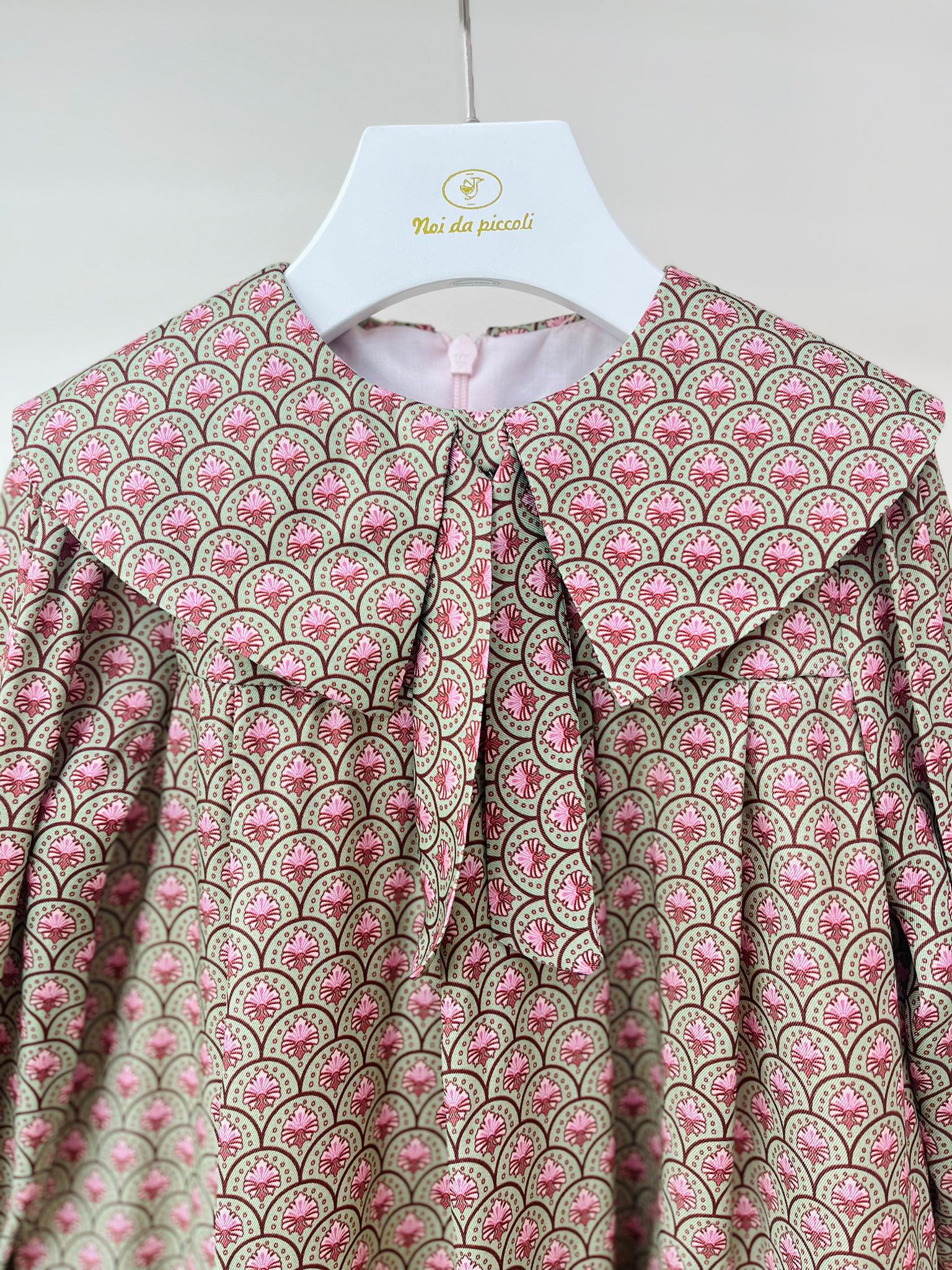 ABITINO SCALLOP FLORALE COTONE CALDO VERDE E MALVA - Noi da piccoli