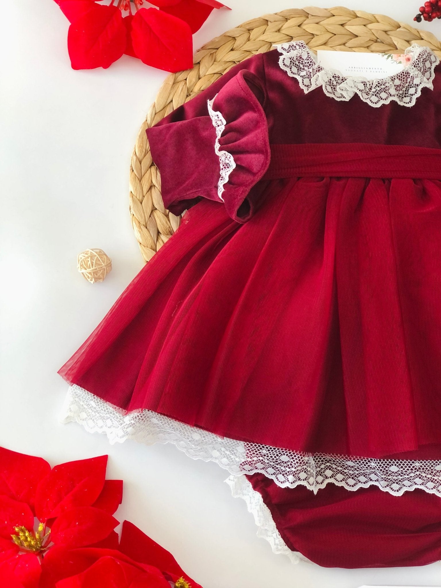 ABITINO VINACCIA VELLUTO E BORDEAUX TULLE E PIZZO - Noi da piccoli