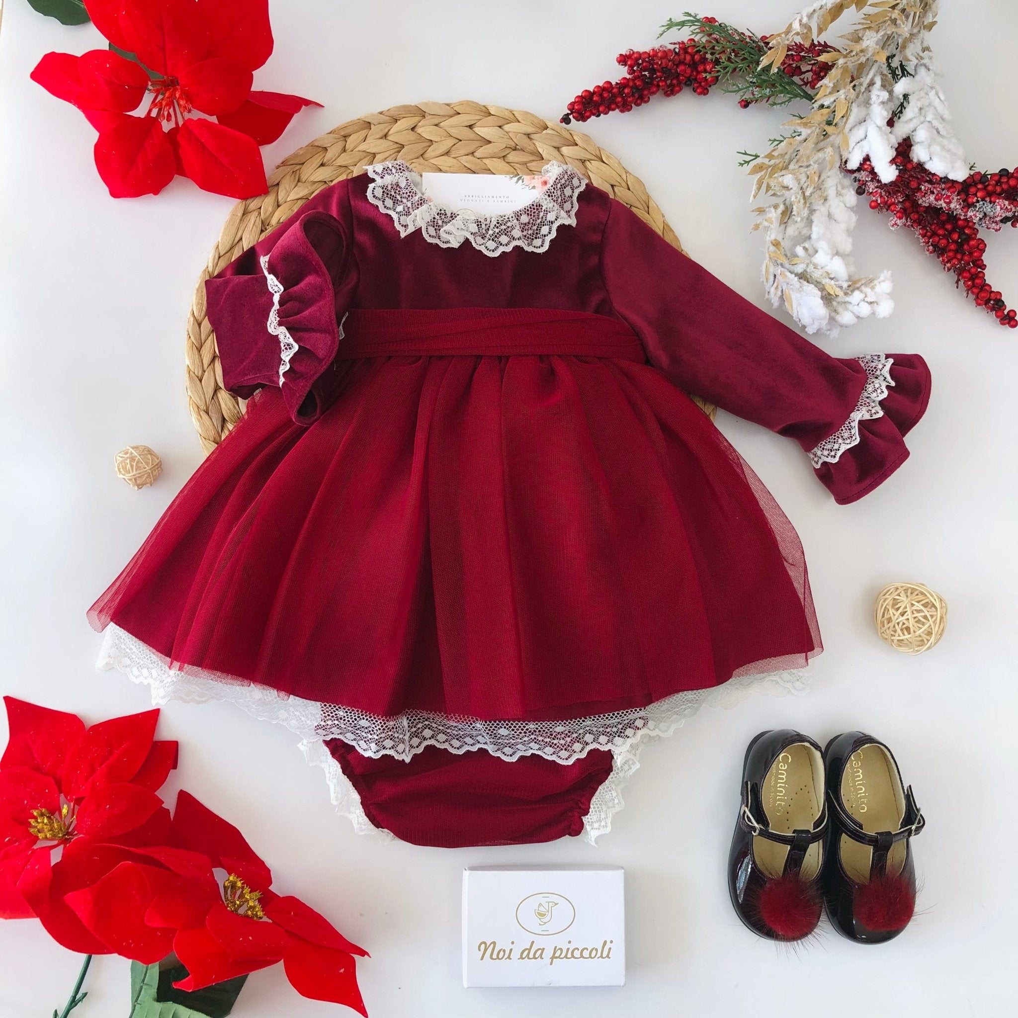 ABITINO VINACCIA VELLUTO E BORDEAUX TULLE E PIZZO - Noi da piccoli