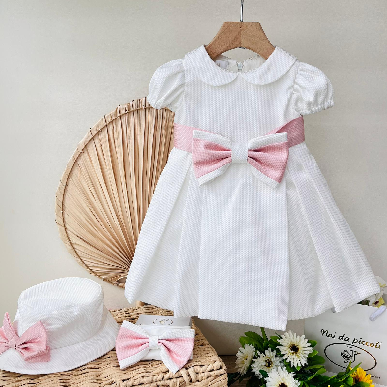 ABITO CERIMONIALE BIANCO CON FIOCCHETTO ROSA E BIANCO - Noi da piccoli