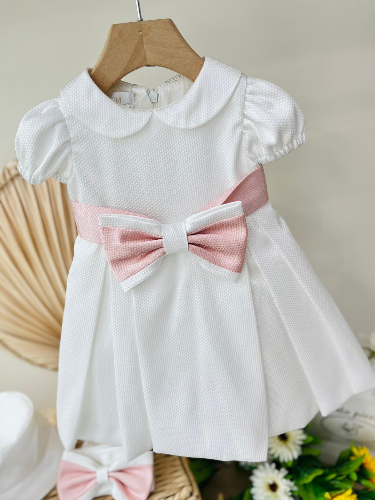 ABITO CERIMONIALE BIANCO CON FIOCCHETTO ROSA E BIANCO - Noi da piccoli