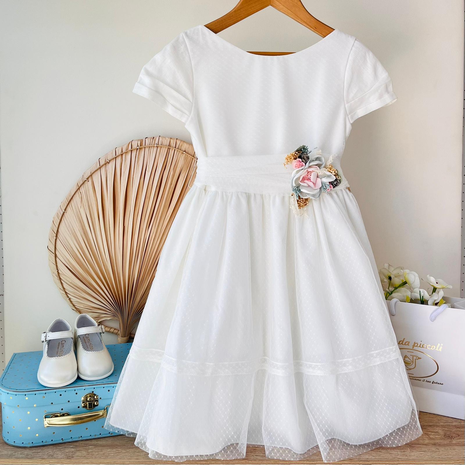 ABITO CERIMONIALE BIANCO CON FIORELLINO COLORATO CENTRALE - Noi da piccoli